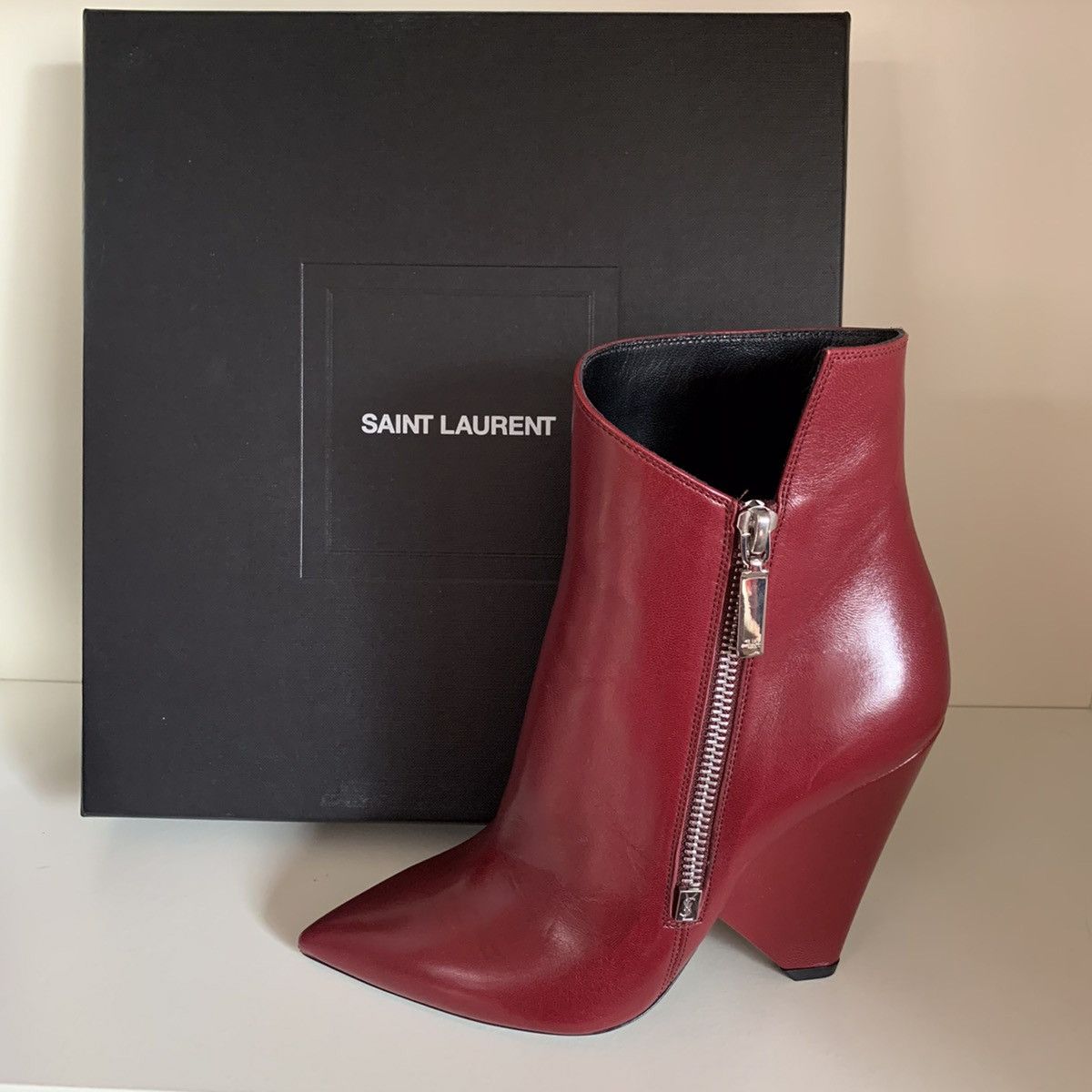 Saint Laurent Paris Burgundy leather zip up boots Size US 6 / IT 36 - 19 Thumbnail