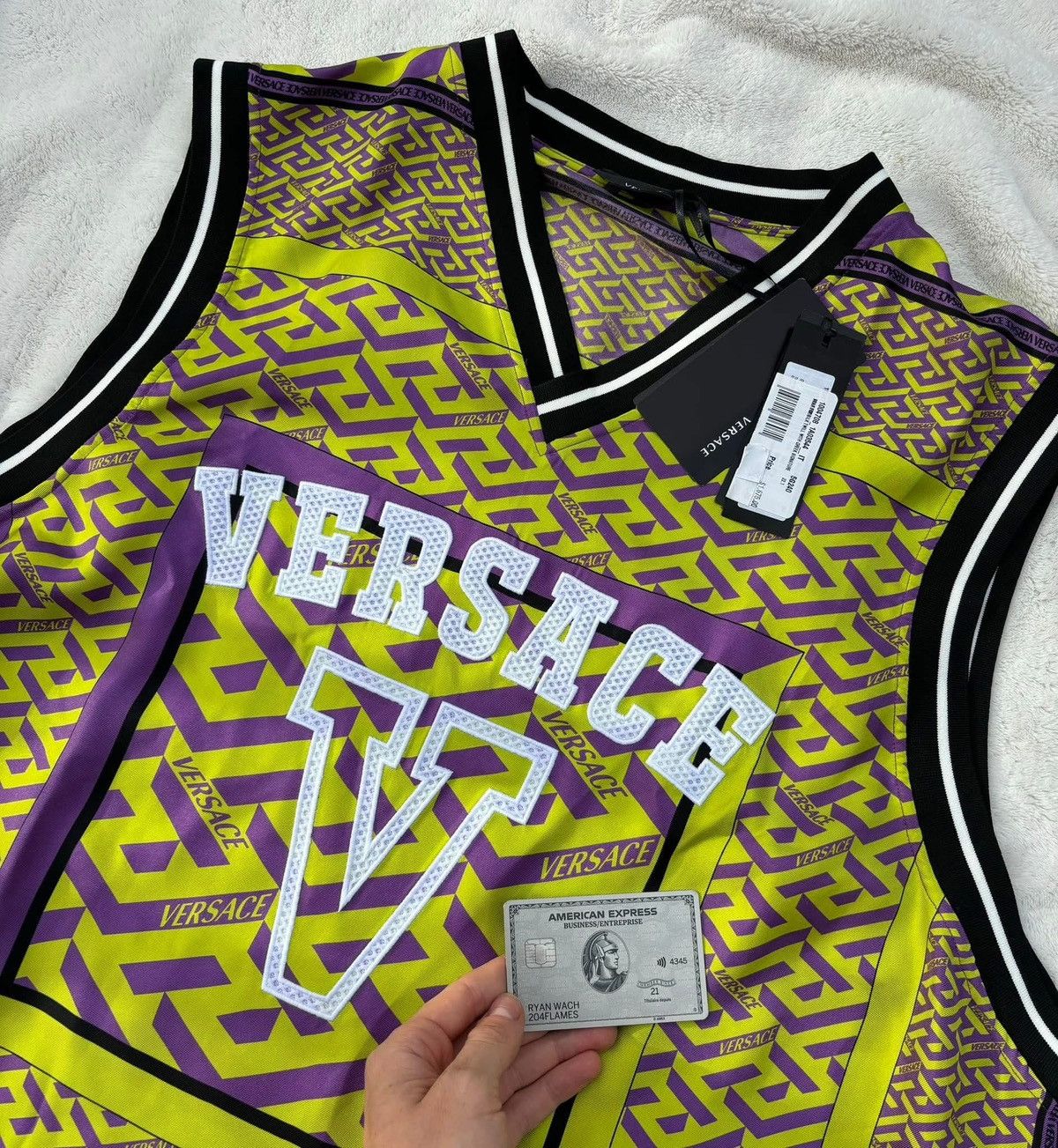 Versace Versace Silk Green/Purple Greca Stiched Jersey Size US XL / EU 56 / 4 - 2 Thumbnail