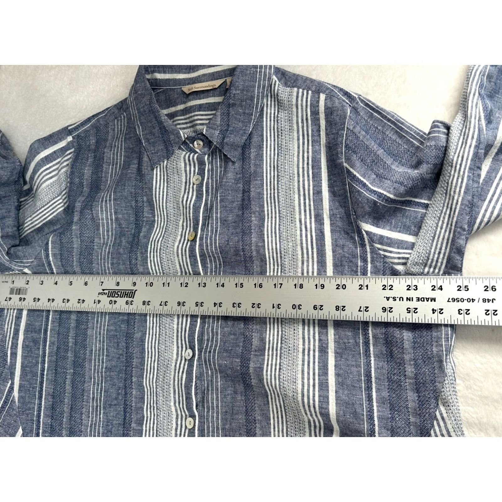 Soft Surroundings Soft Surroundings Blue Striped Linen Cotton Button-Down Tunic Shirt Plus 1X NWOT Ladies Casual 3/4 Sleeve High-Low Hem Size 1X Blue/White Shirt Size XL / US 12-14 / IT 48-50 - 7 Thumbnail