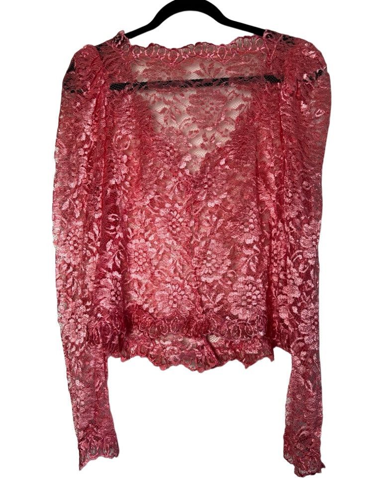 Vintage Vintage 1960's Edwardian Pink Lace Puffy Sleeve Blouse Size L / US 10 / IT 46 - 1 Thumbnail
