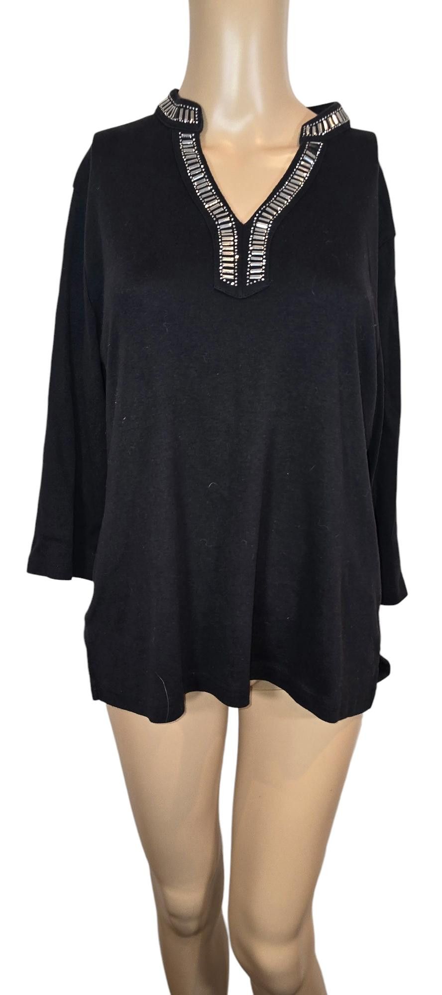 Designer Karen Scott Petites Black Top with Decorative Neckline Size XL / US 12-14 / IT 48-50 - 1 Thumbnail