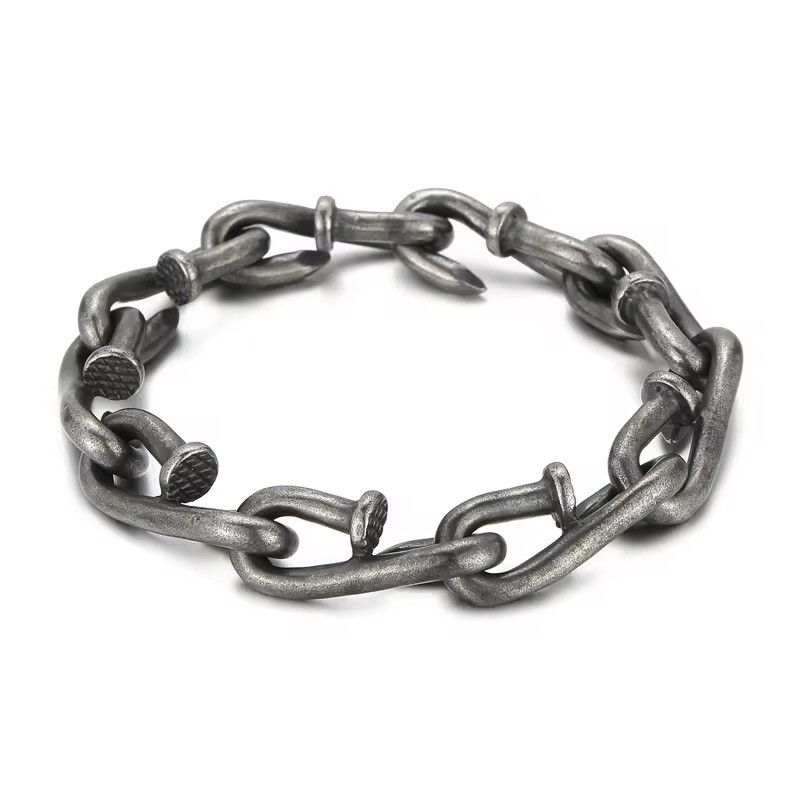 Vintage Oxidized Black Nail Link Chain Bracelet Size ONE SIZE - 1 Thumbnail