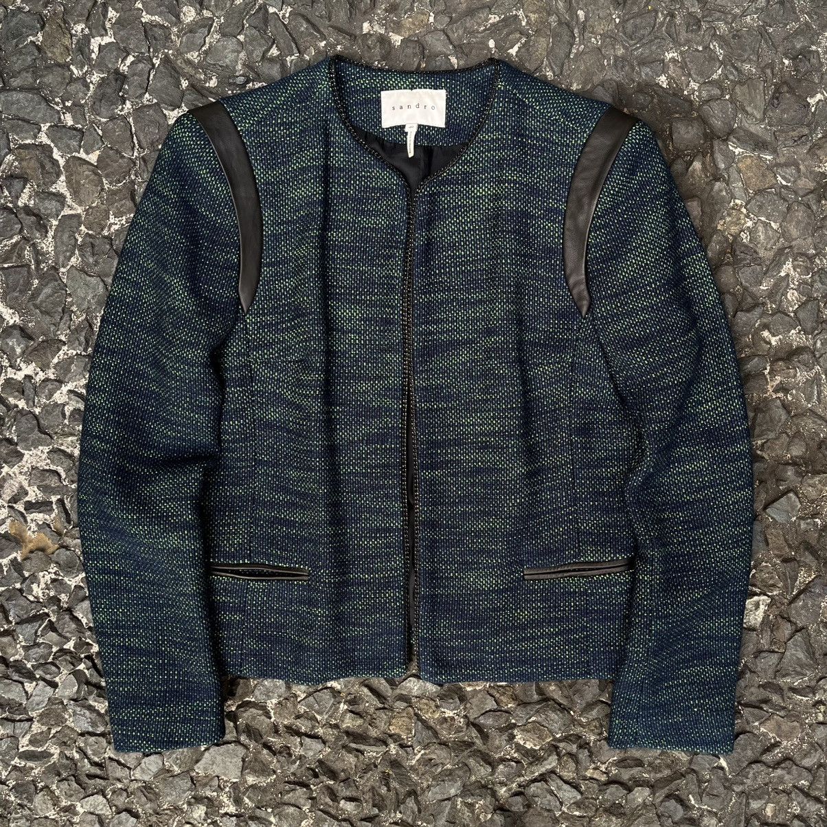 Sandro Sandro Open-Front leather shoulder insert Tweed Jacket Size M / US 6-8 / IT 42-44 - 1 Thumbnail