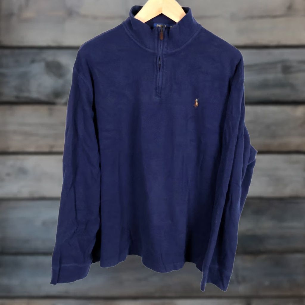 Polo Ralph Lauren Polo Ralph Lauren Sweater Men's 2XL Blue 1/4 Zip Mock Neck Estate Rib Cotton Knit Pullover Embroidered Pony 90s Retro Vintage Optional Size US XXL / EU 58 / 5 - 1 Thumbnail