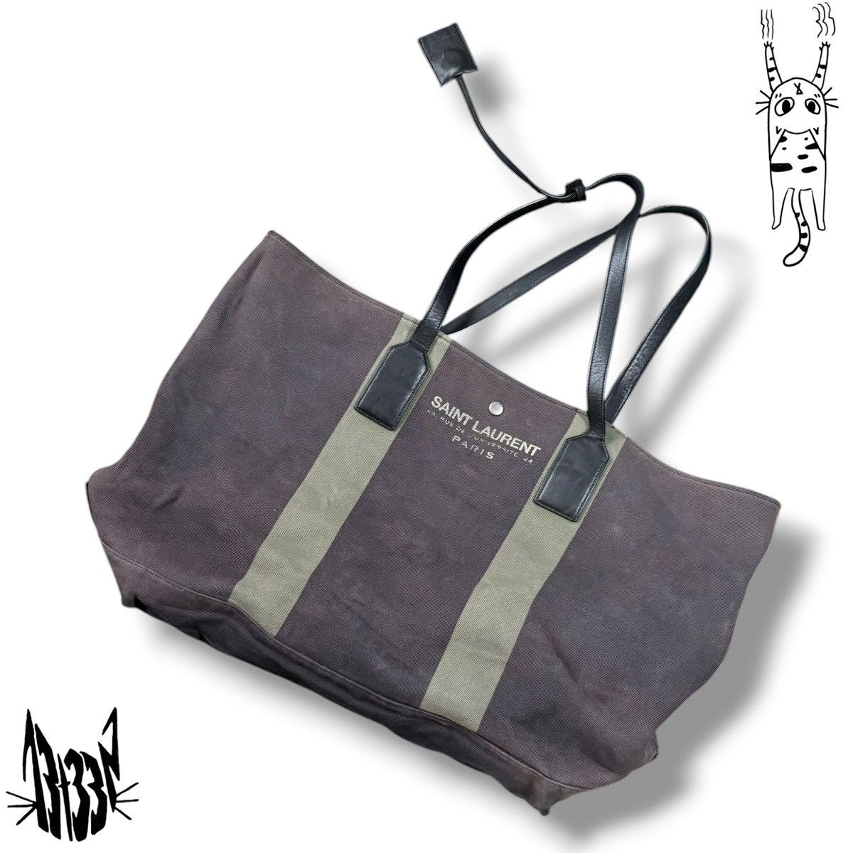 Yves Saint Laurent Beach leather-trimmed canvas tote bag