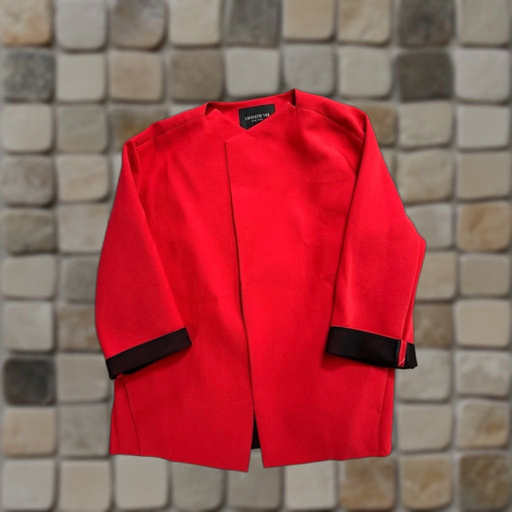 Vintage Lafayette 148 New York Tara Seamed Scuba Jacket Womens M Red Open Front Jacket Size M / US 6-8 / IT 42-44 - 1 Thumbnail