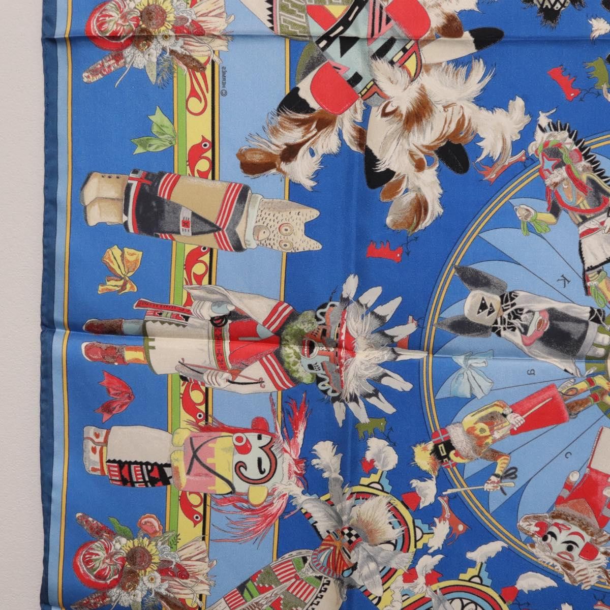 Hermes HERMES Carre 90 Scarf Silk Blue Red "KACHINAS" Auth ki6872M Size ONE SIZE - 17 Thumbnail