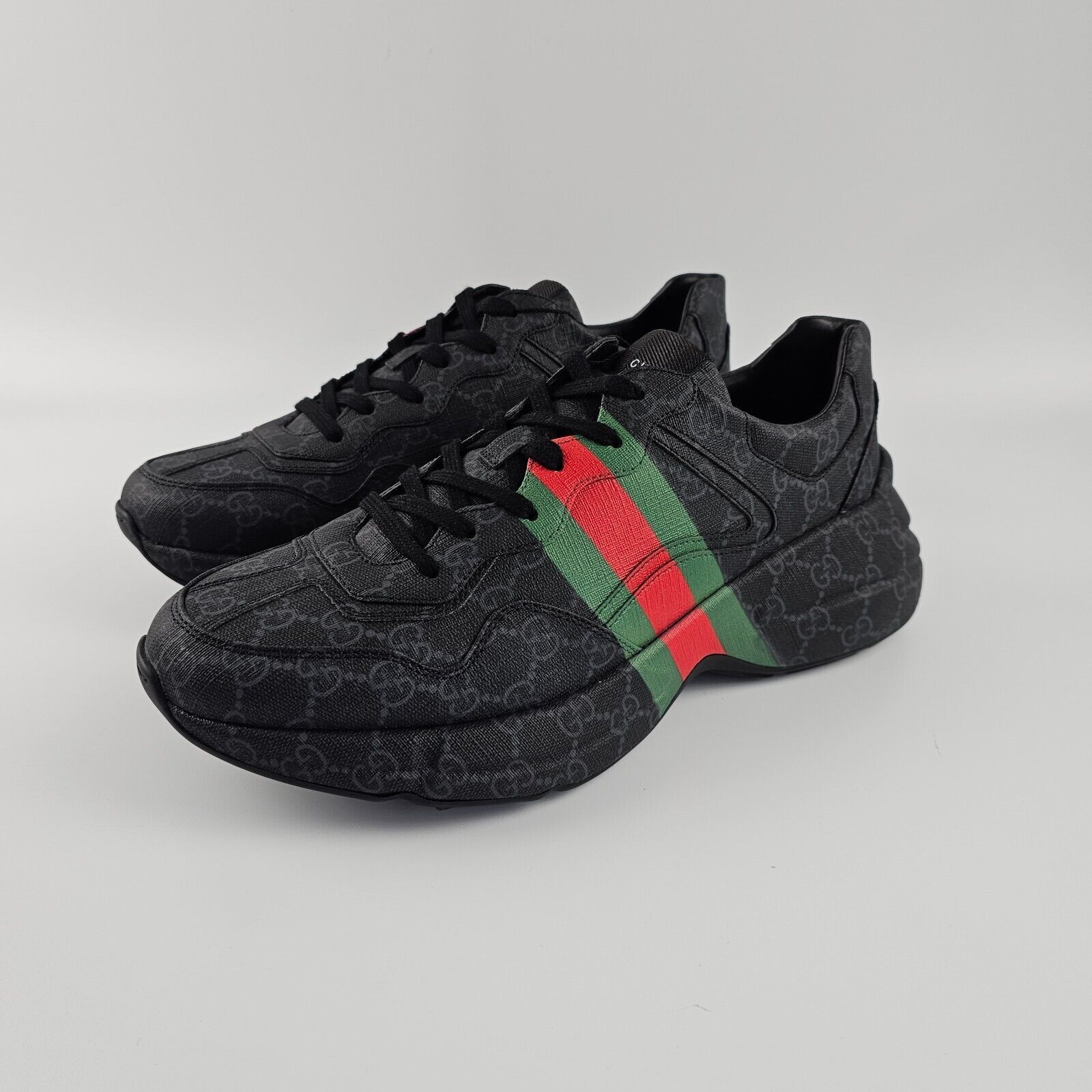 GUCCI Rython Men's Black GG Canvas Sneakers New Authentic