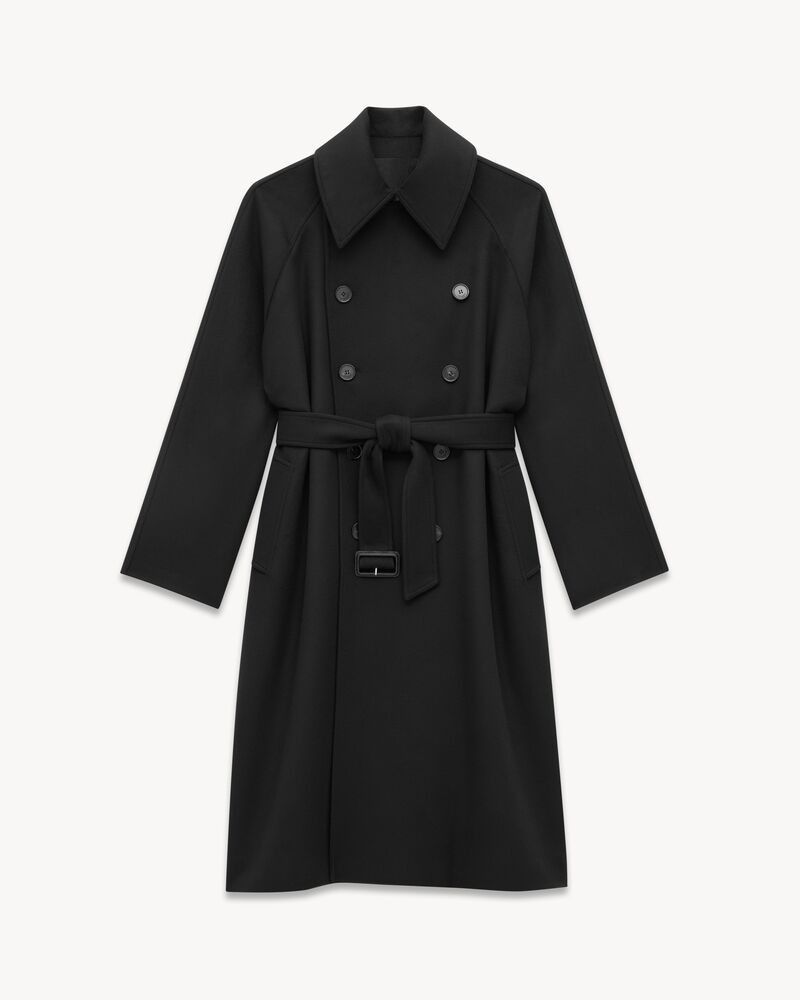 Saint Laurent Paris o1b1hav111125 809771 Coat in Wool Satin Flannel in Black Size US M / EU 48-50 / 2 - 2 Thumbnail