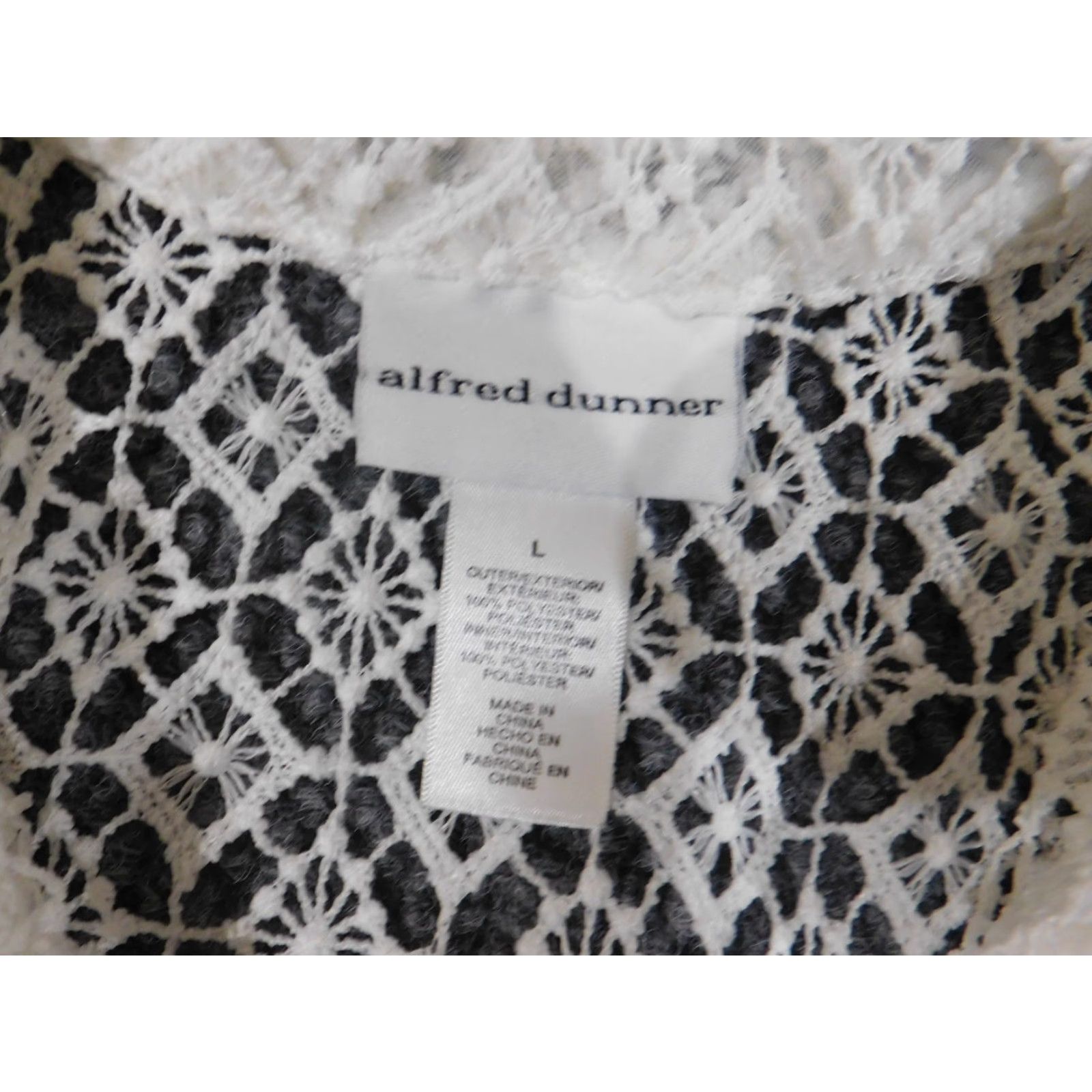 Vintage Alfred Dunner Blouse Womens Large White Lace Polyester Open Collared Long Sleeve Casual Shirt Size L / US 10 / IT 46 - 6 Thumbnail