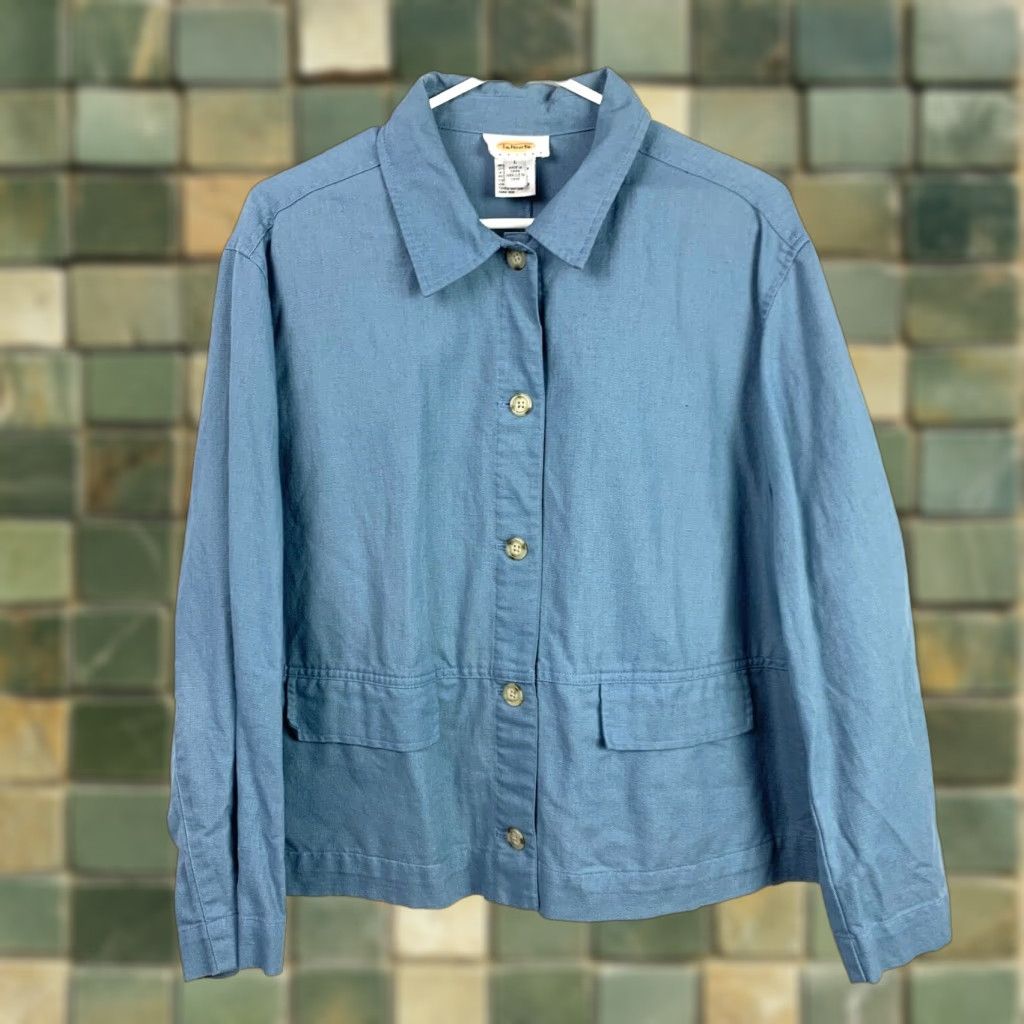 Talbots VINTAGE Talbots Petites Blue Linen Blend Button Shirt Jacket Boxy Large Petite Shirt Jacket Mens Womens Girls Boys Size L / US 10 / IT 46 - 1 Thumbnail