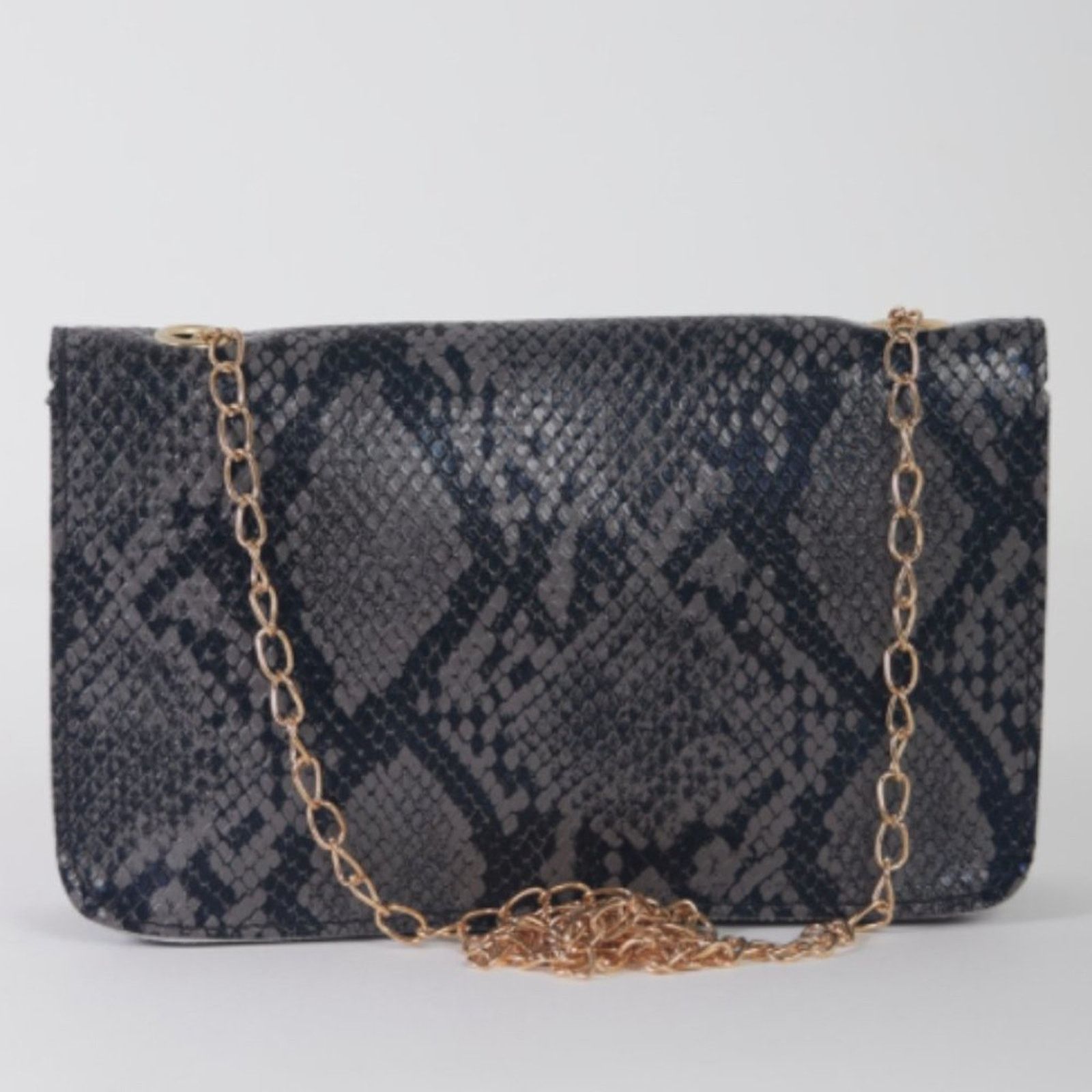 Other Gray Faux Snake Leather Metal Rings Gold Chain Crossbody Bag Size ONE SIZE - 5 Thumbnail