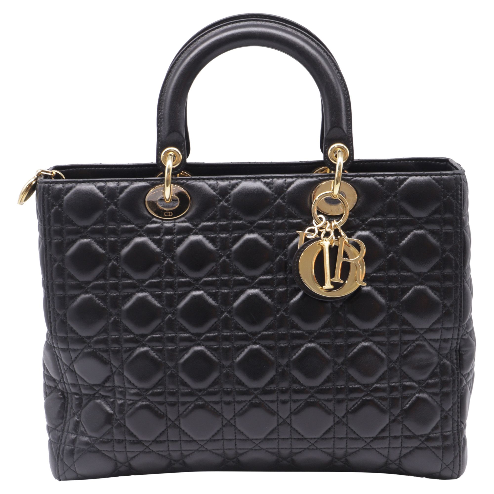 Dior Dior Large Lady Dior Top Handle Bag in Black Lambskin leath Size ONE SIZE - 1 Thumbnail