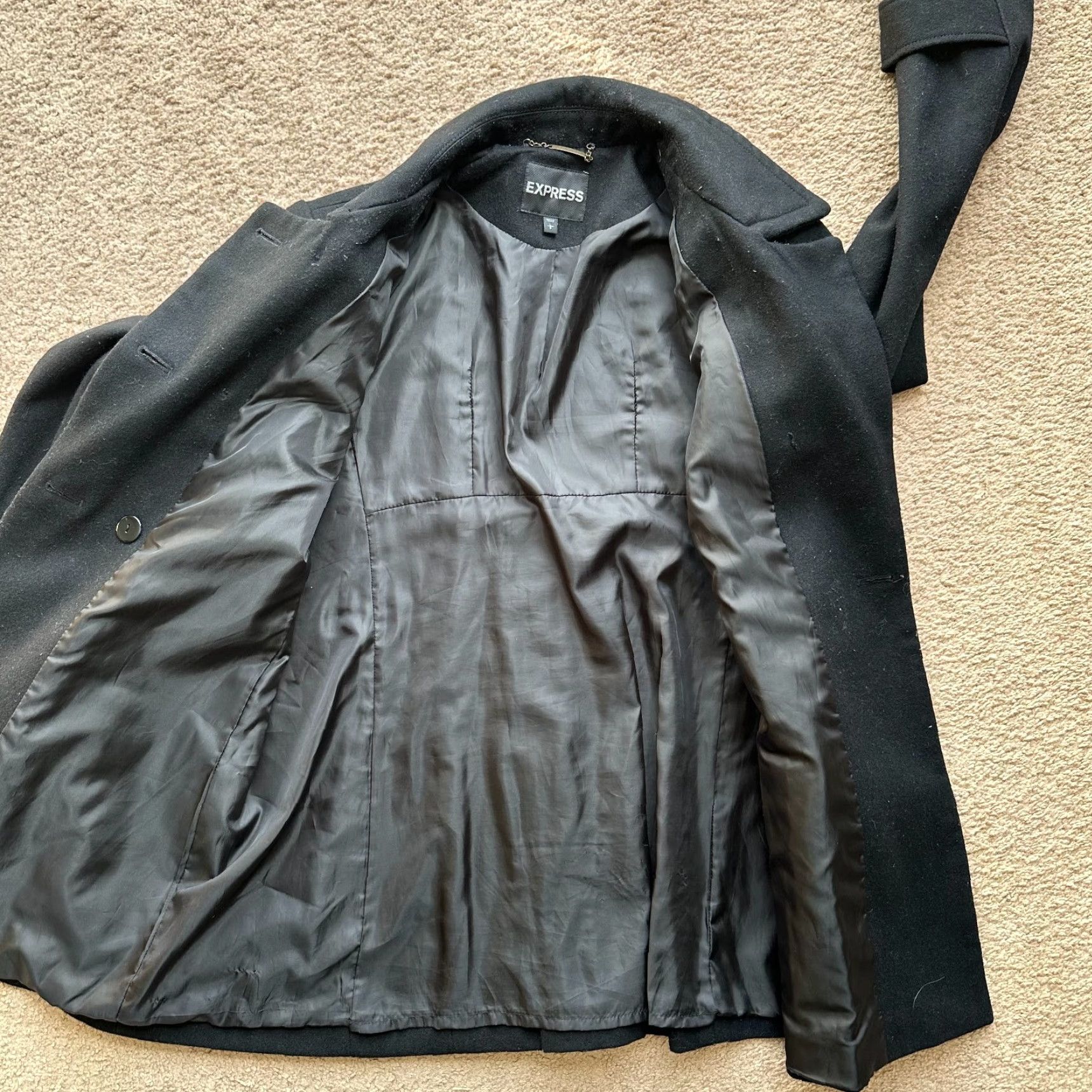 Express Express Pea Coat Womens Large Wool Blend Black Buttons Pockets Size L / US 10 / IT 46 - 3 Thumbnail