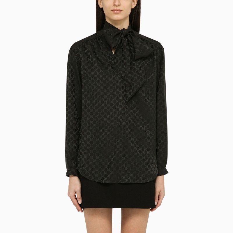 image of Gucci Black Silk Shirt With Bow Size 44, Women's