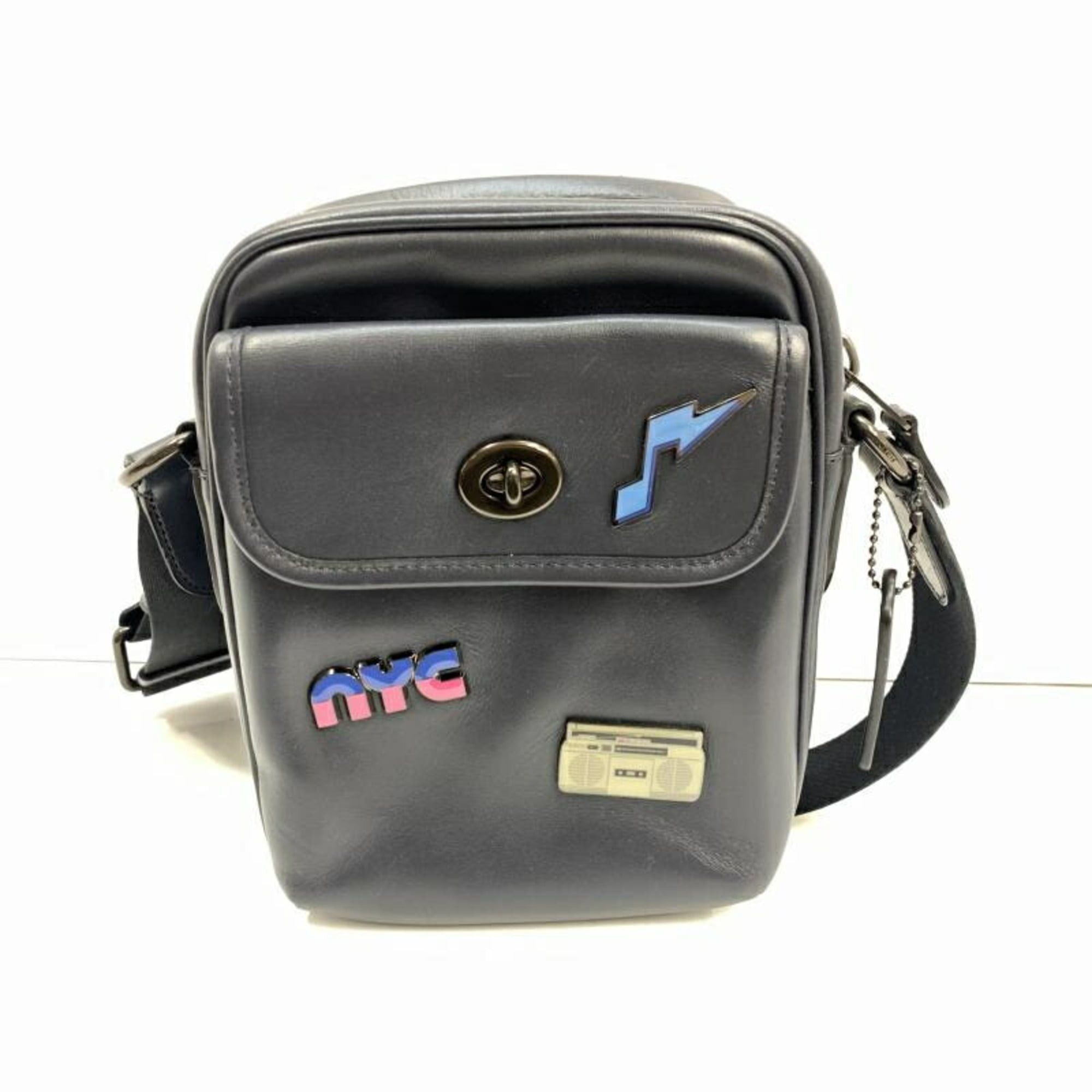 Coach COACH Leather Shoulder Bag, Navy Size ONE SIZE - 1 Thumbnail