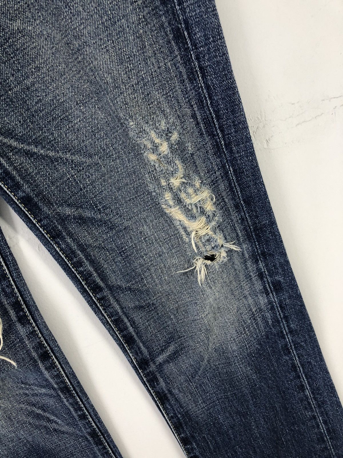 Japanese Brand Rodeo Crowns Low Rise Distressed Faded Blue Jeans Size 28" / US 6 / IT 42 - 10 Thumbnail