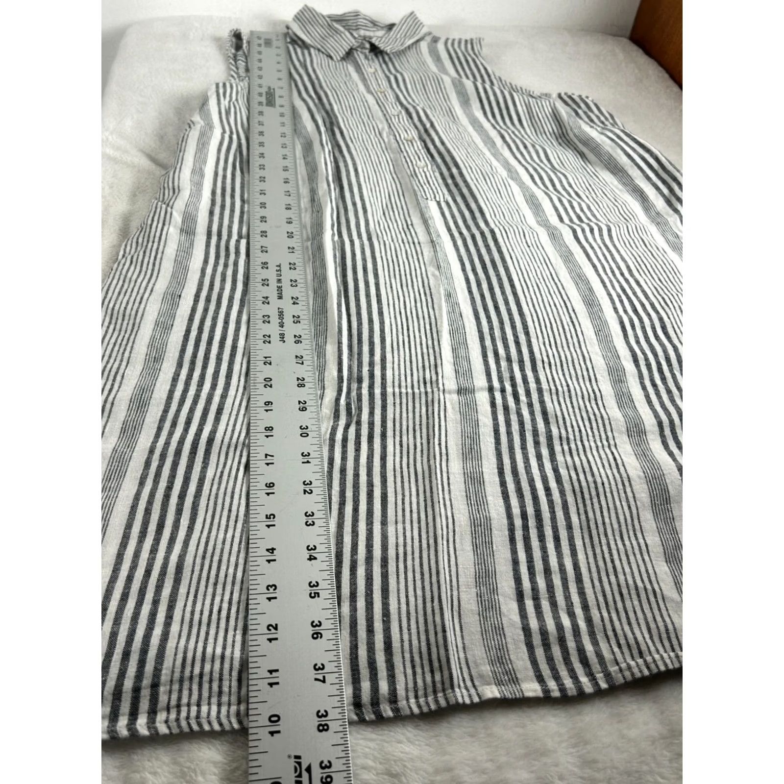 Vintage Tahari Womens Striped 100% Linen Sleeveless Shift Dress 1X Black & White Casual Size XL / US 12-14 / IT 48-50 - 8 Thumbnail