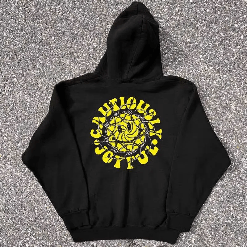Japanese Brand Hip Hop Retro Smiley Print Casual Loose L Hooded Sweatshirt Size US L / EU 52-54 / 3 - 1 Thumbnail