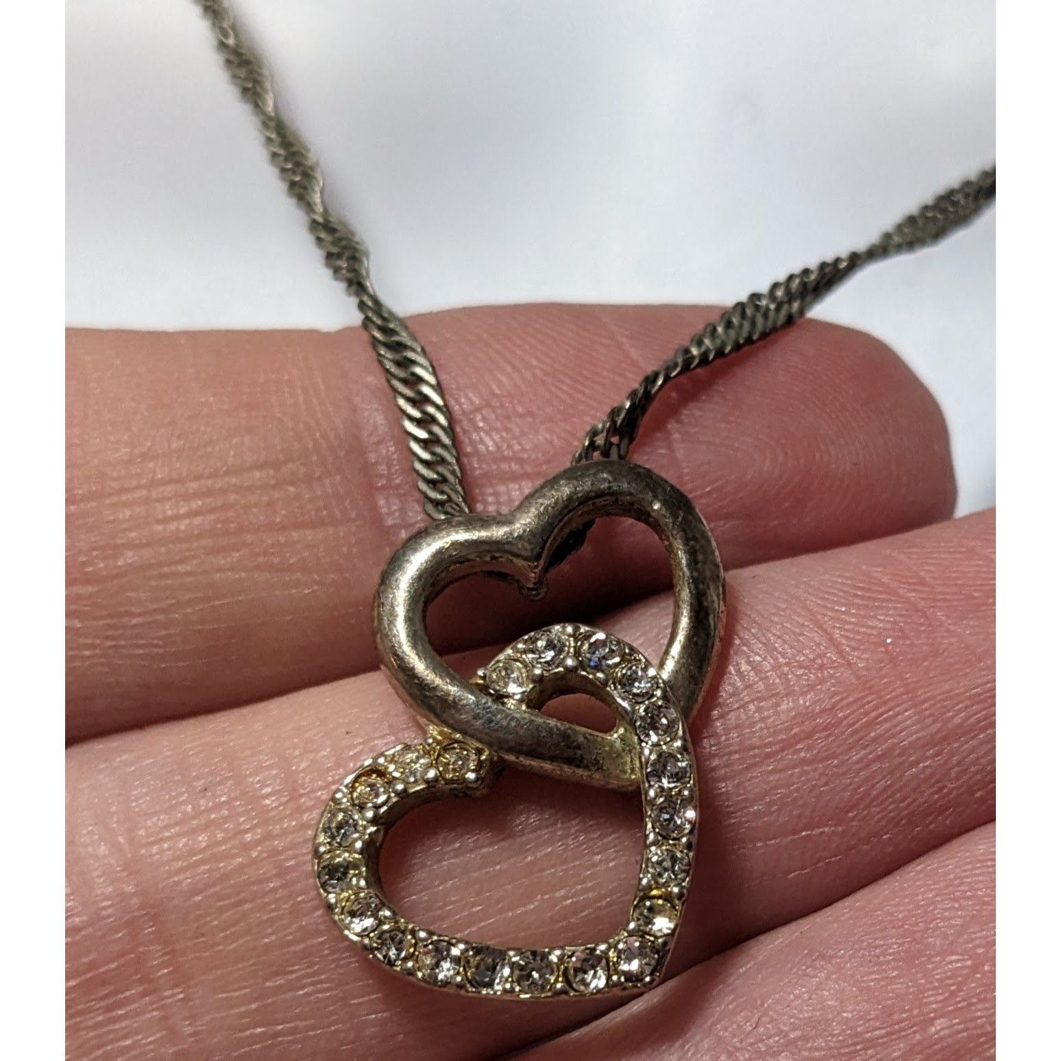 Other Silver Tone Rhinestone Double Heart Pendant Necklace Size ONE SIZE - 9 Thumbnail