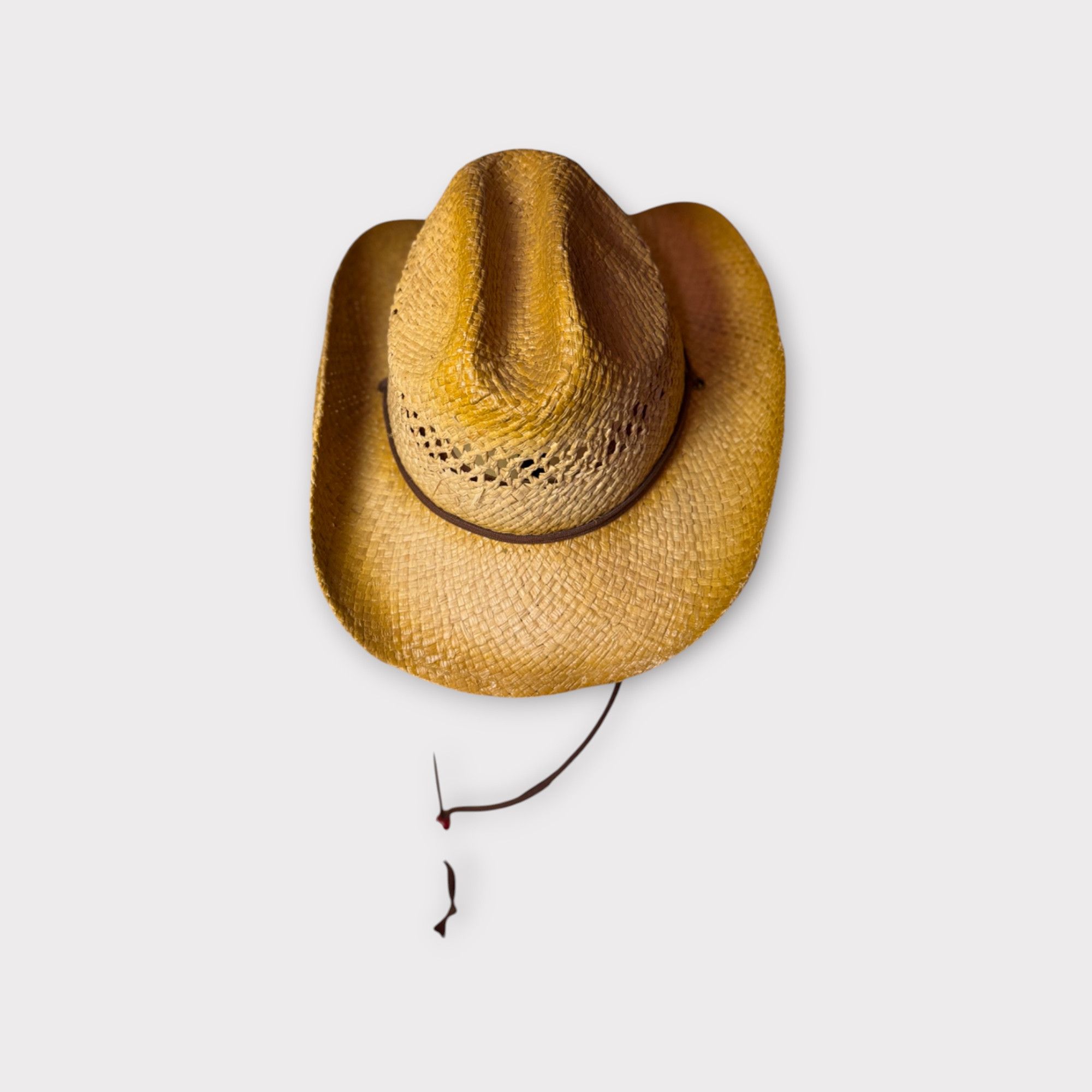Homemade Vintage Straw Cowboy Hat w/ Chin Strap – Western Festival Size ONE SIZE - 4 Thumbnail