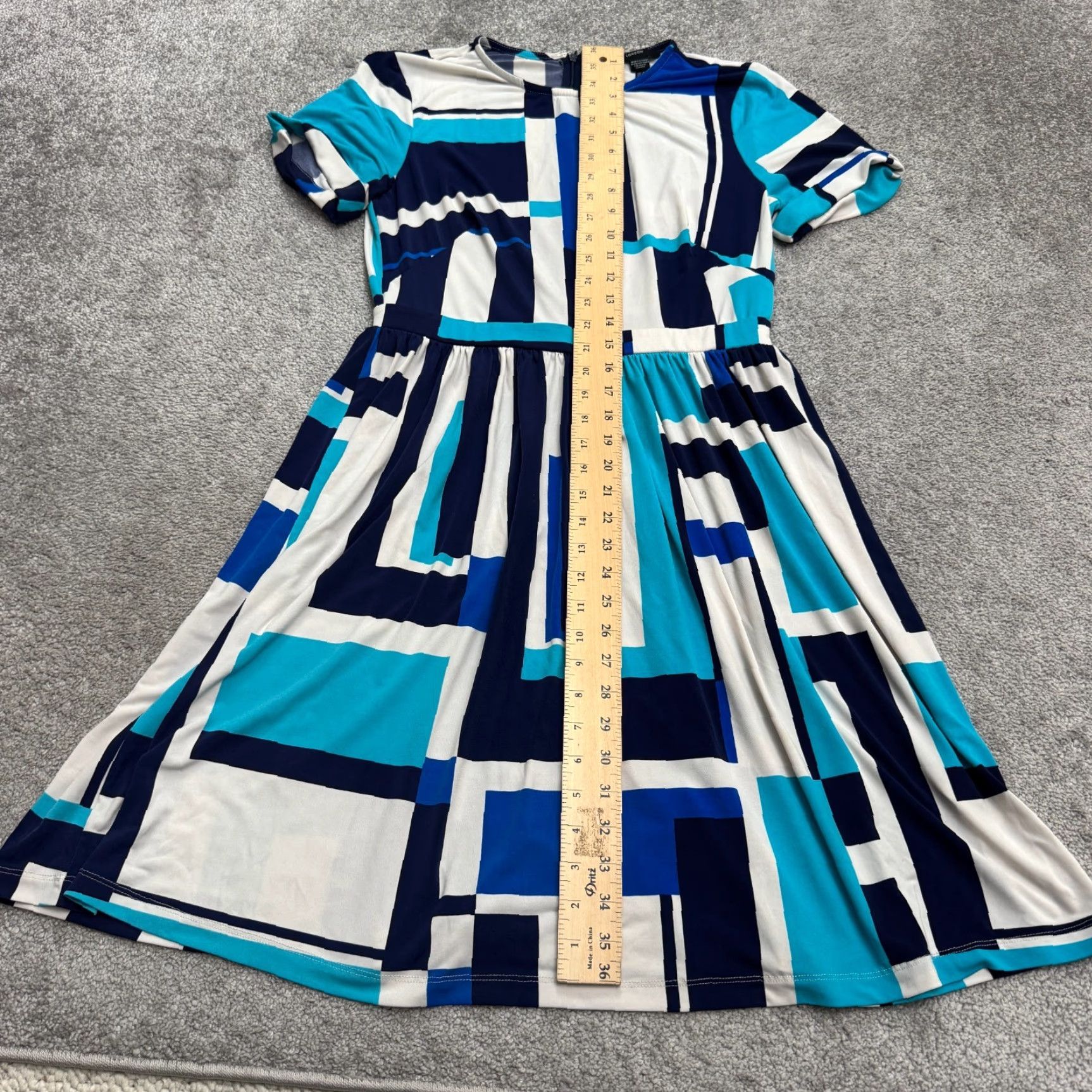 MAGGY LONDON Maggy London Geometric Dress A-Line Womens 6 Blue Short Sleeve Midi Size 28" / US 6 / IT 42 - 7 Thumbnail