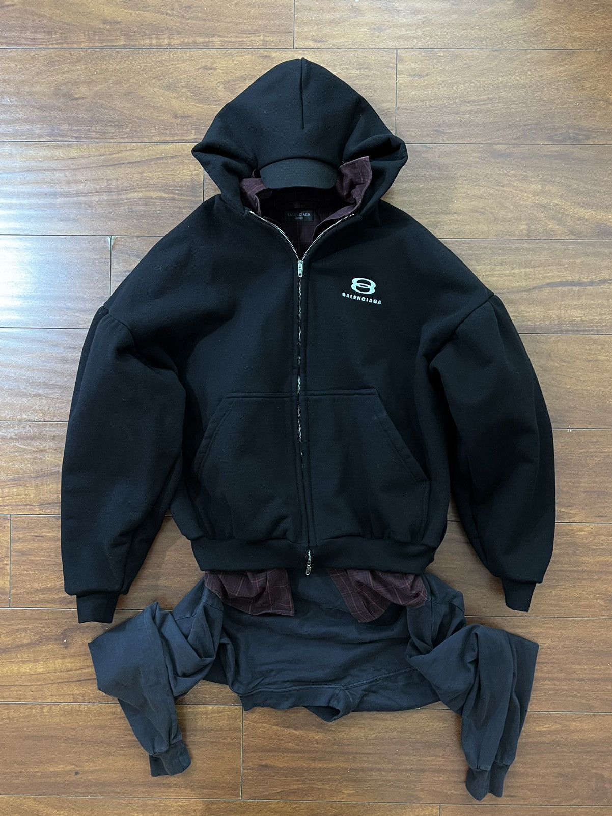image of Balenciaga Unity Sports Icon Layered Hoodie in Black, Men's (Size Medium)