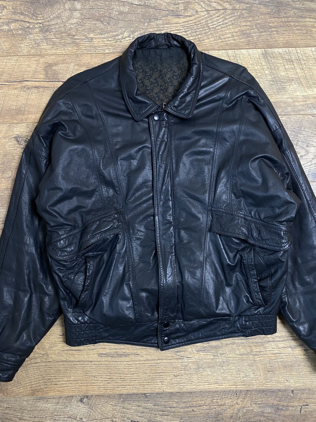 Japanese Brand Vintage Black Leather Jacket Retro Futuristic Bomber Size US L / EU 52-54 / 3 - 2 Thumbnail