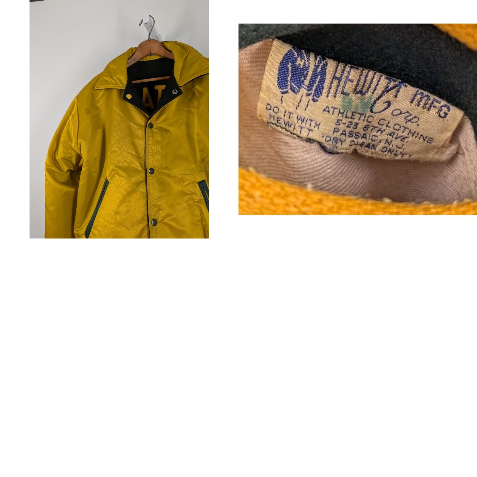 CO VINTAGE Hewitt Mfg Co AVIATION Reversible Letterman Varsity Jacket USA Wool Nylon 1950s 46" Chest Golden Yellow Green Mens Women? Size US S / EU 44-46 / 1 - 8 Thumbnail