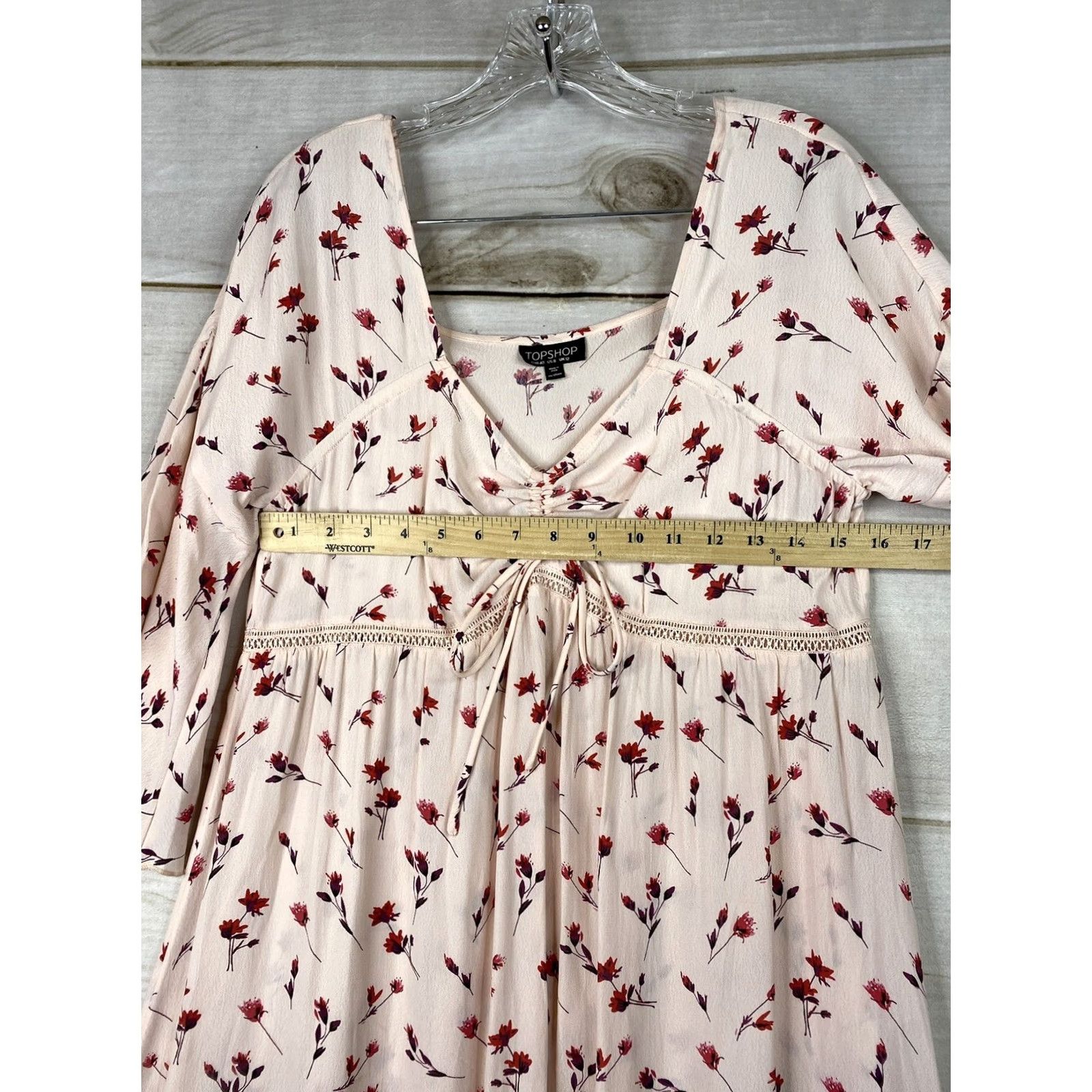 Topshop VINTAGE NOT APPLICABLE Topshop Dress Womens 8 Pink Floral 3/4 Sleeve Maxi High Low Viscose Ruched Shirts? Size M / US 6-8 / IT 42-44 - 5 Thumbnail