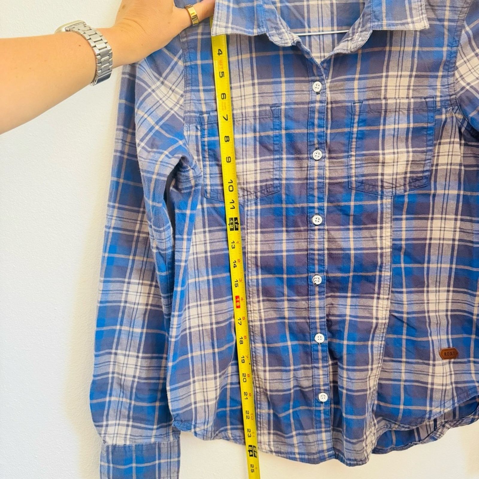 Quicksilver ROXY Blue White Grey Stripe Plaid Button Shirt Top Blouse S Size S / US 4 / IT 40 - 13 Thumbnail
