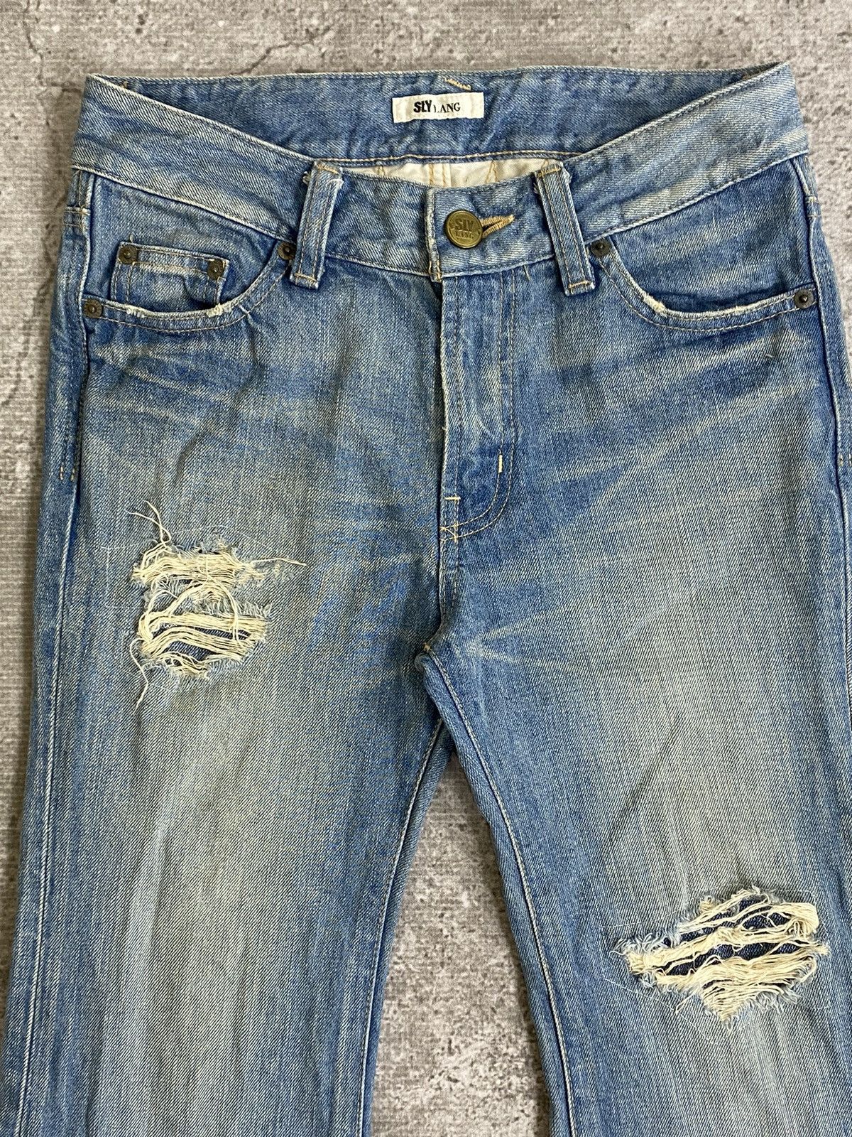 If Six Was Nine Japanese Brand Sly Lang Distressed Super Flared Jeans Size US 27 - 3 Thumbnail