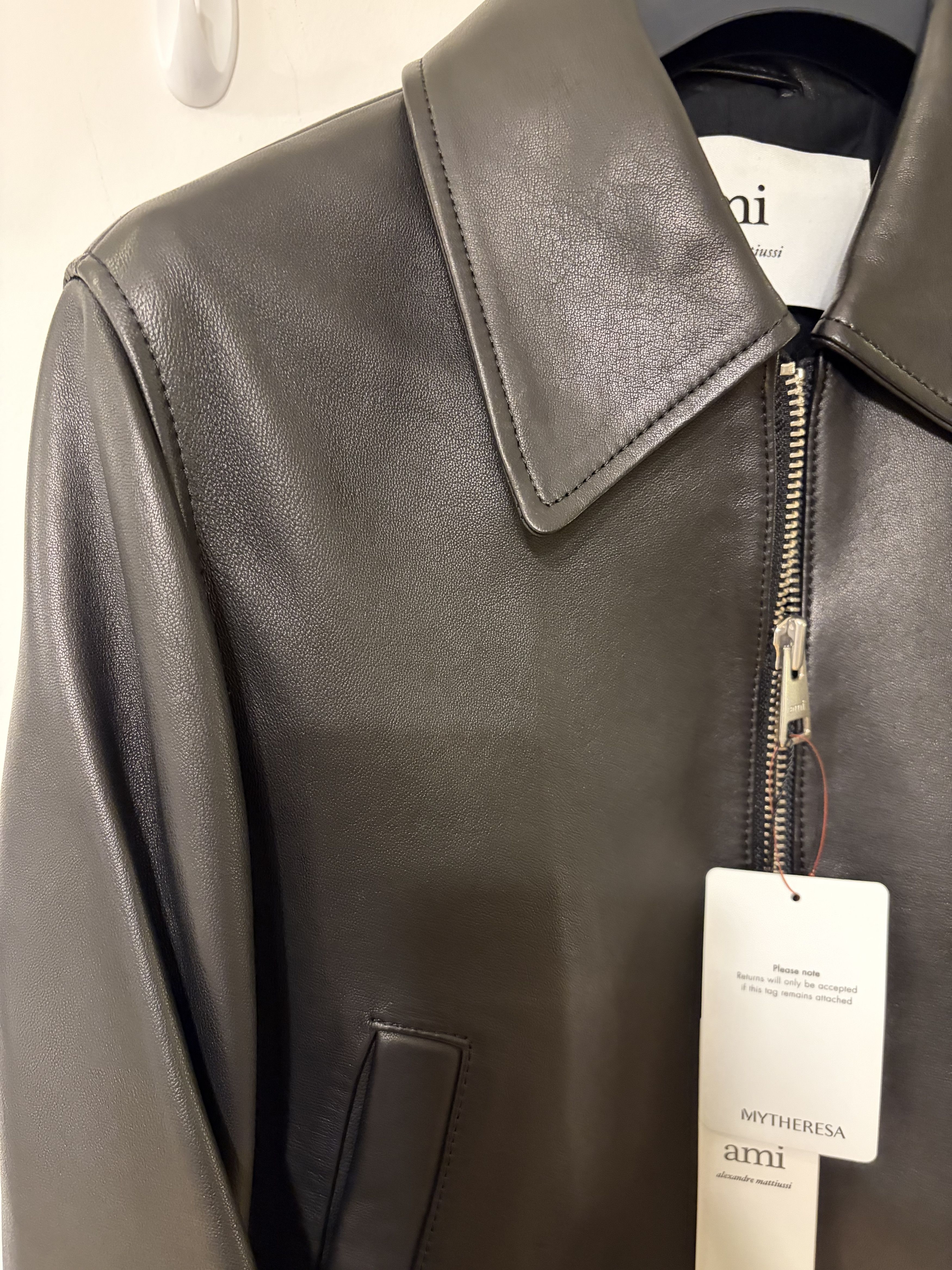AMI AMI Paris Black Lambskin Leather Bomber Jacket – Size S NWT Size US S / EU 44-46 / 1 - 4 Thumbnail