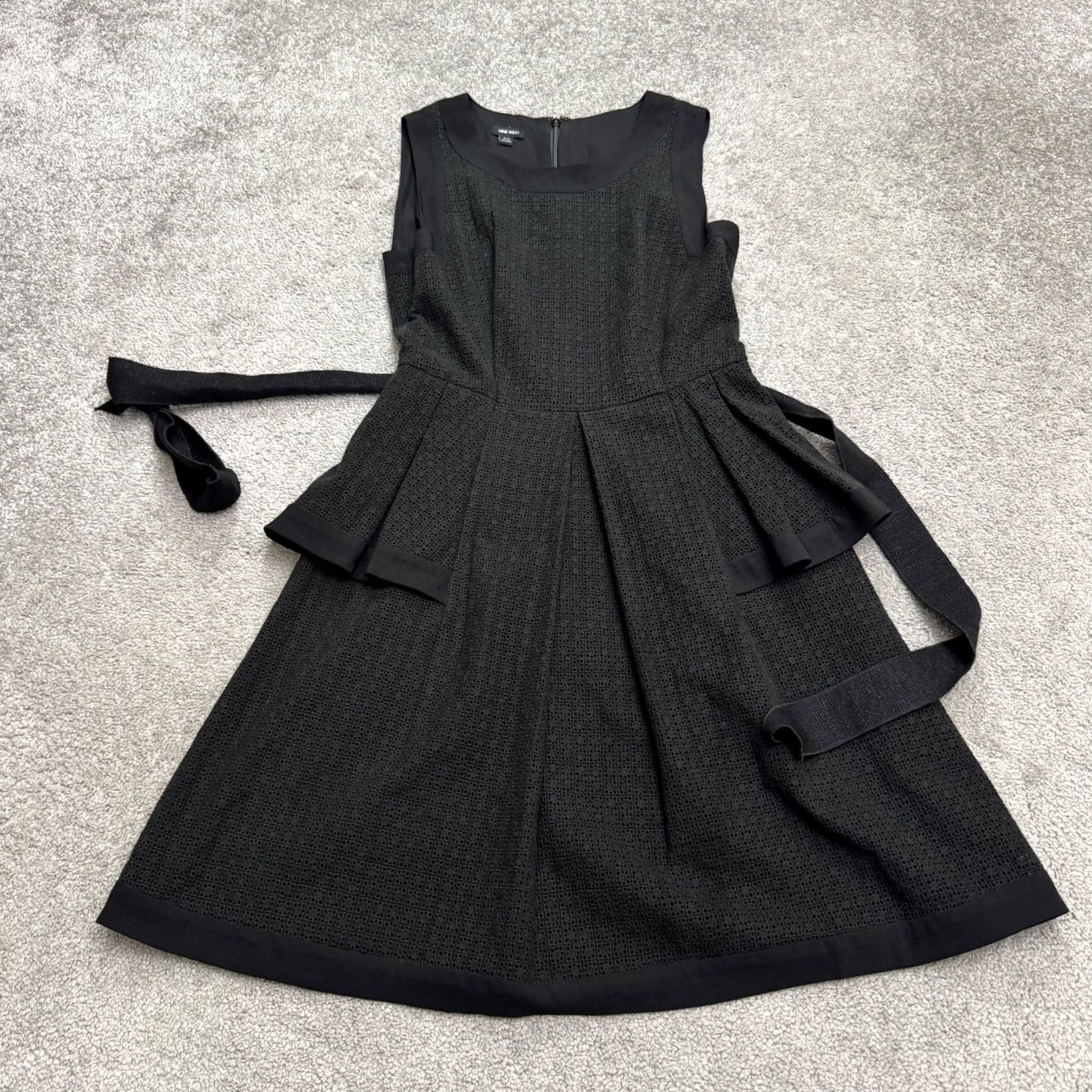 Nine West Nine West Belted Peplum A-Line Fit & Flare Dress Womens 6 Black Eyelet Textured Sleeveless Knitted? Wait Size M / US 6-8 / IT 42-44 - 2 Thumbnail