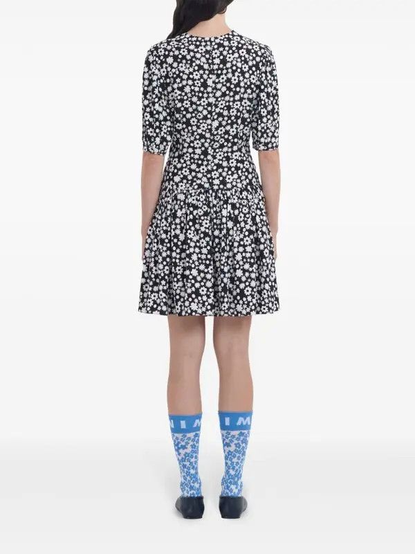 Marni o1w1db10426 Floral-Print Mini Dress in Black Size XL / US 12-14 / IT 48-50 - 4 Thumbnail