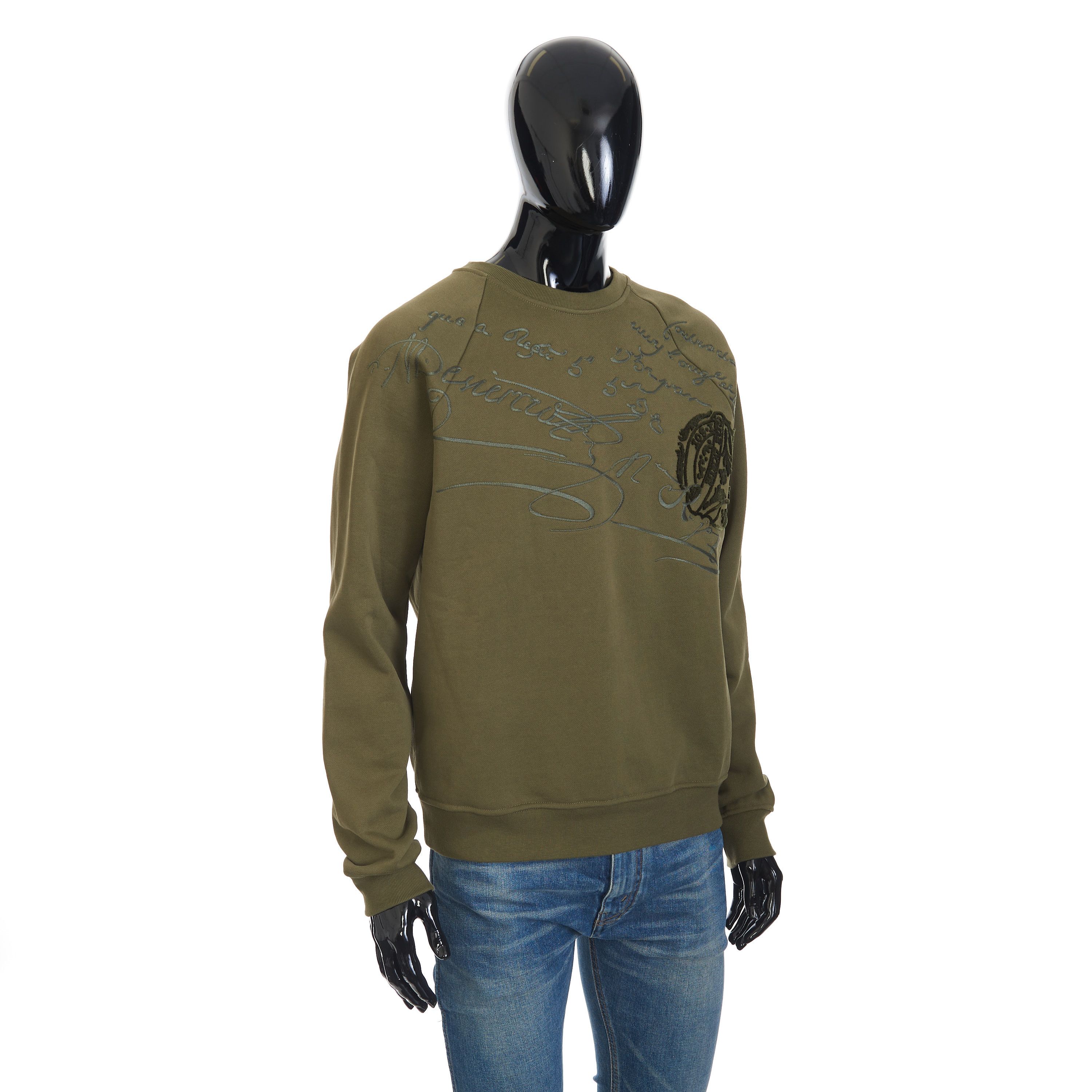Berluti Embroidered Scritto Sweatshirt In Khaki Green Cotton Size US M / EU 48-50 / 2 - 8 Thumbnail