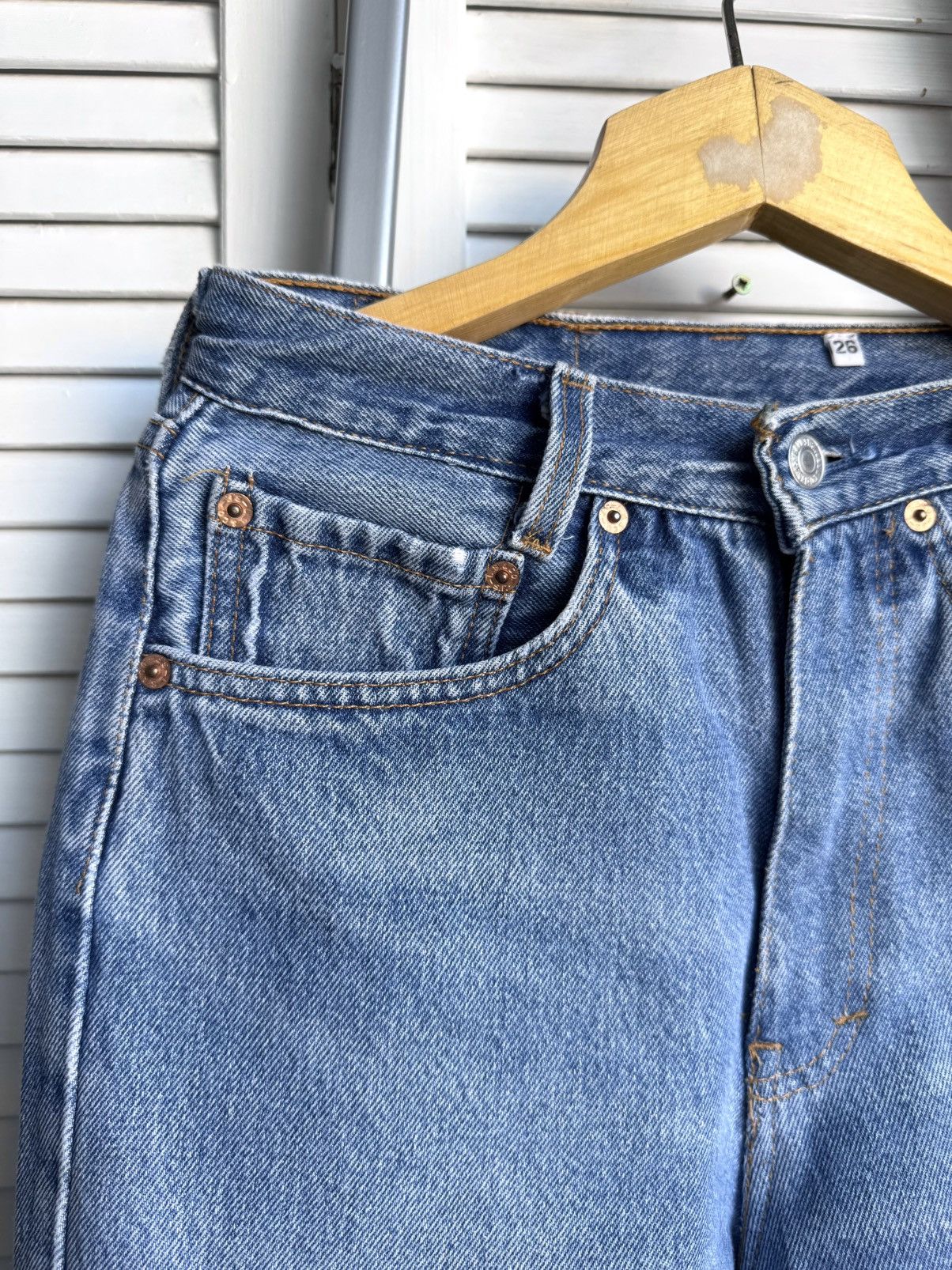 Levi's Vintage Levi’s 501 Rework Distressed Light Blue Wash Jeans Size US 26 / EU 42 - 6 Thumbnail