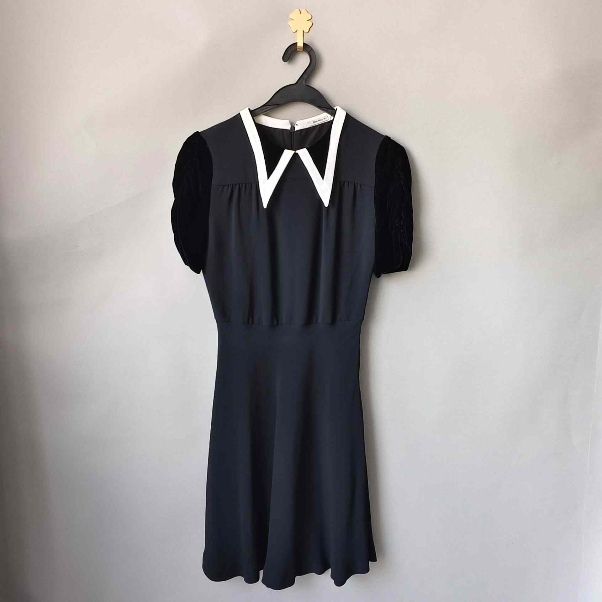Miu Miu Miu Miu Chiffon-Velvet Puffed Sleeve Dress Size S / US 4 / IT 40 - 1 Thumbnail