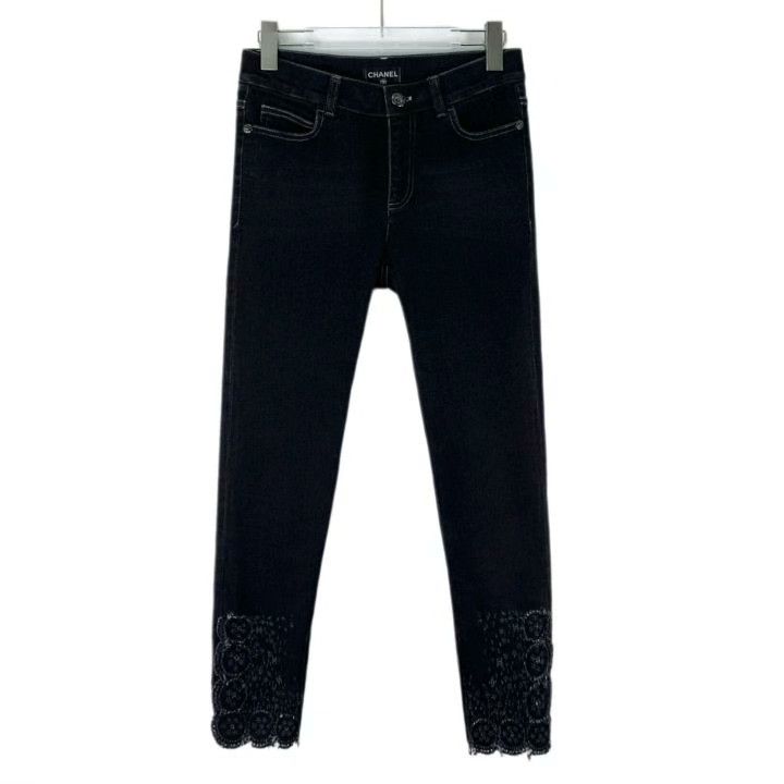 Chanel Chanel Black Camellia Lace Denim Pants Size 36" / US 14 / IT 50 - 1 Thumbnail