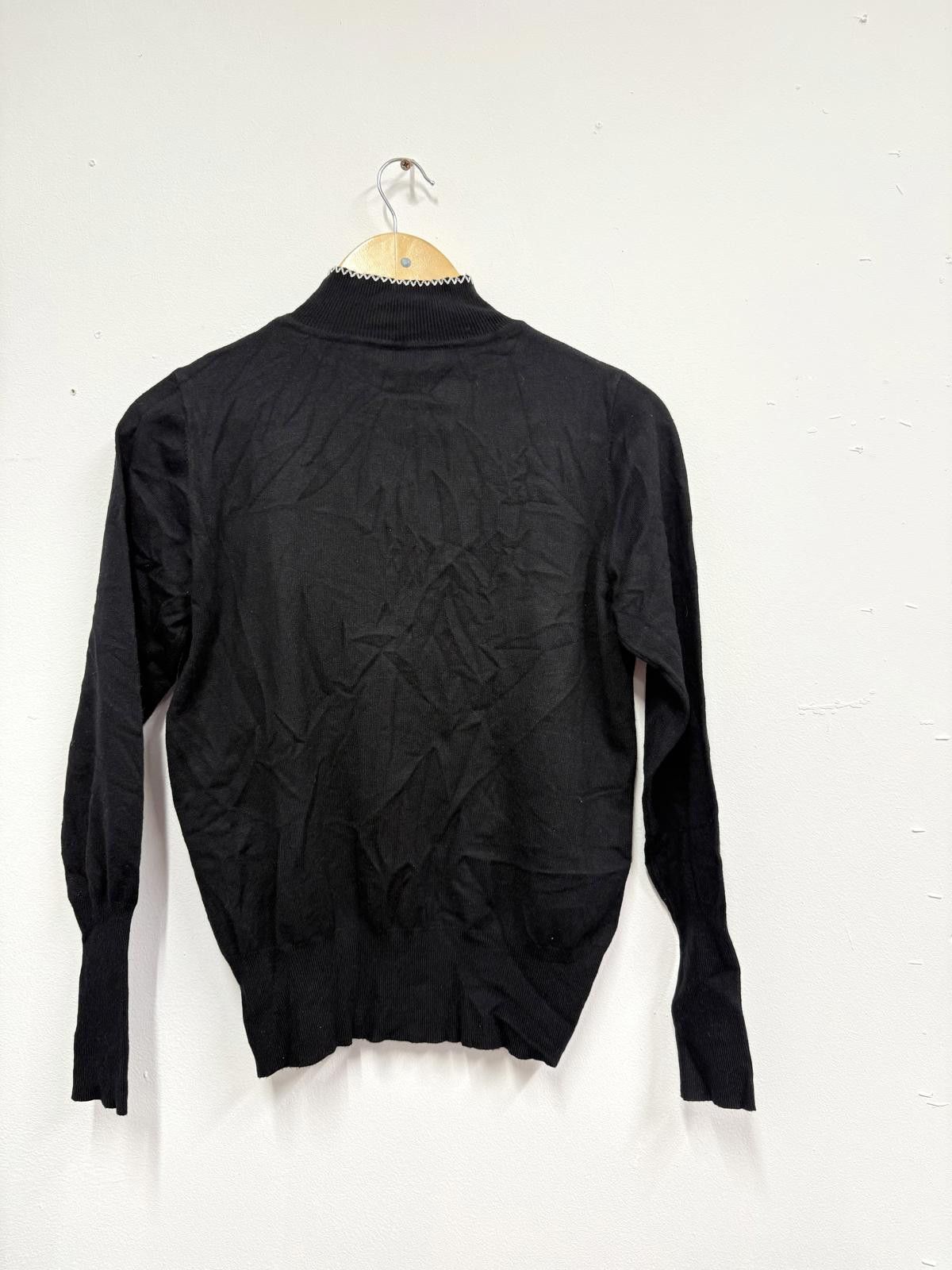 Reserved Black Long Sleeve Knit Top with Neck Tie Detail Size L / US 10 / IT 46 - 2 Thumbnail