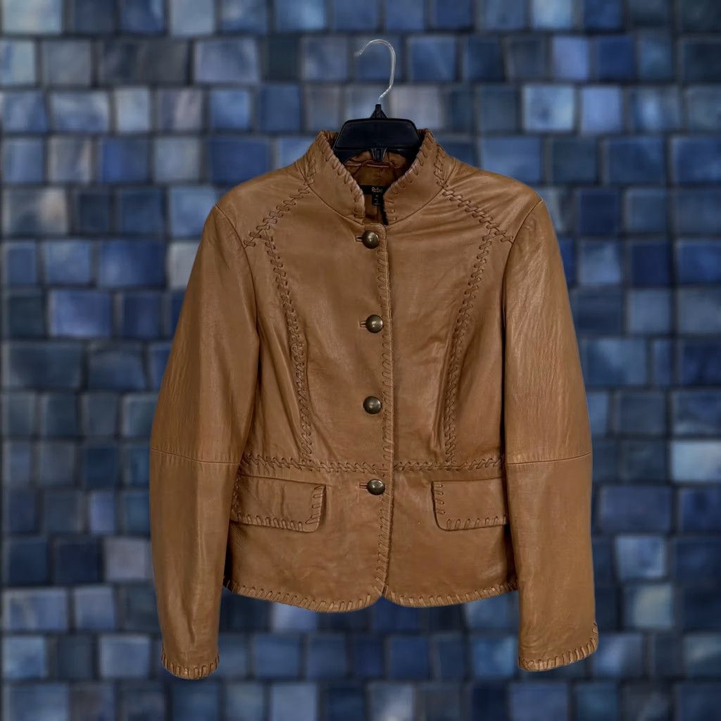 Vintage Reba Jacket Womens Medium Brown Leather Western Whipstitch Button Front Ladies Jacket Size M / US 6-8 / IT 42-44 - 1 Thumbnail