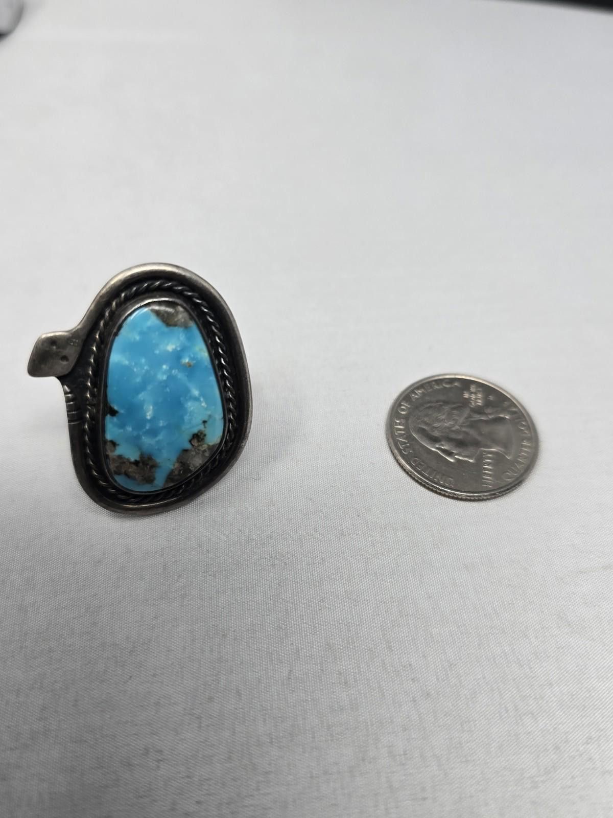 Other Sterling Silver Turquoise Snake Ring Size 11.25 Navajo Size ONE SIZE - 3 Thumbnail