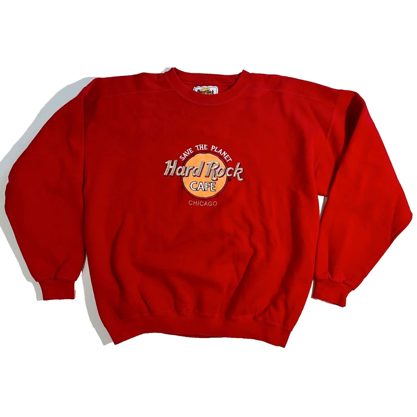 Hard Rock Cafe VINTAGE Hard Rock Cafe Chicago Save the Planet Crew Sweatshirt XL Red Cotton Blend Fleece Embroidered Unisex Adults Sweatshirt 90s USA Size US XL / EU 56 / 4 - 2 Thumbnail