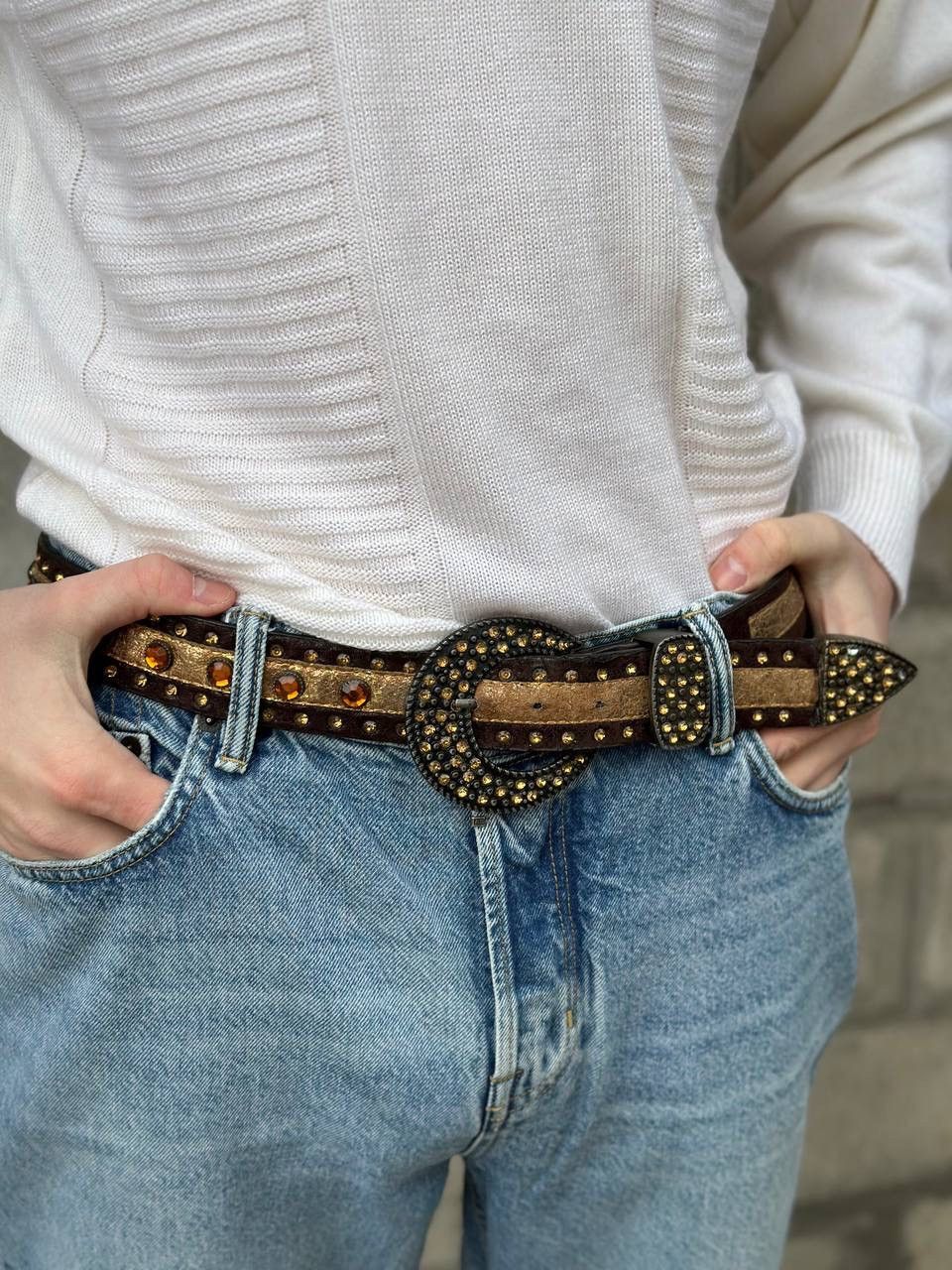 Western Rise VTG Unisex Leather Belt Cowboy Size One Y2K 00s Western Hype Size ONE SIZE - 3 Thumbnail