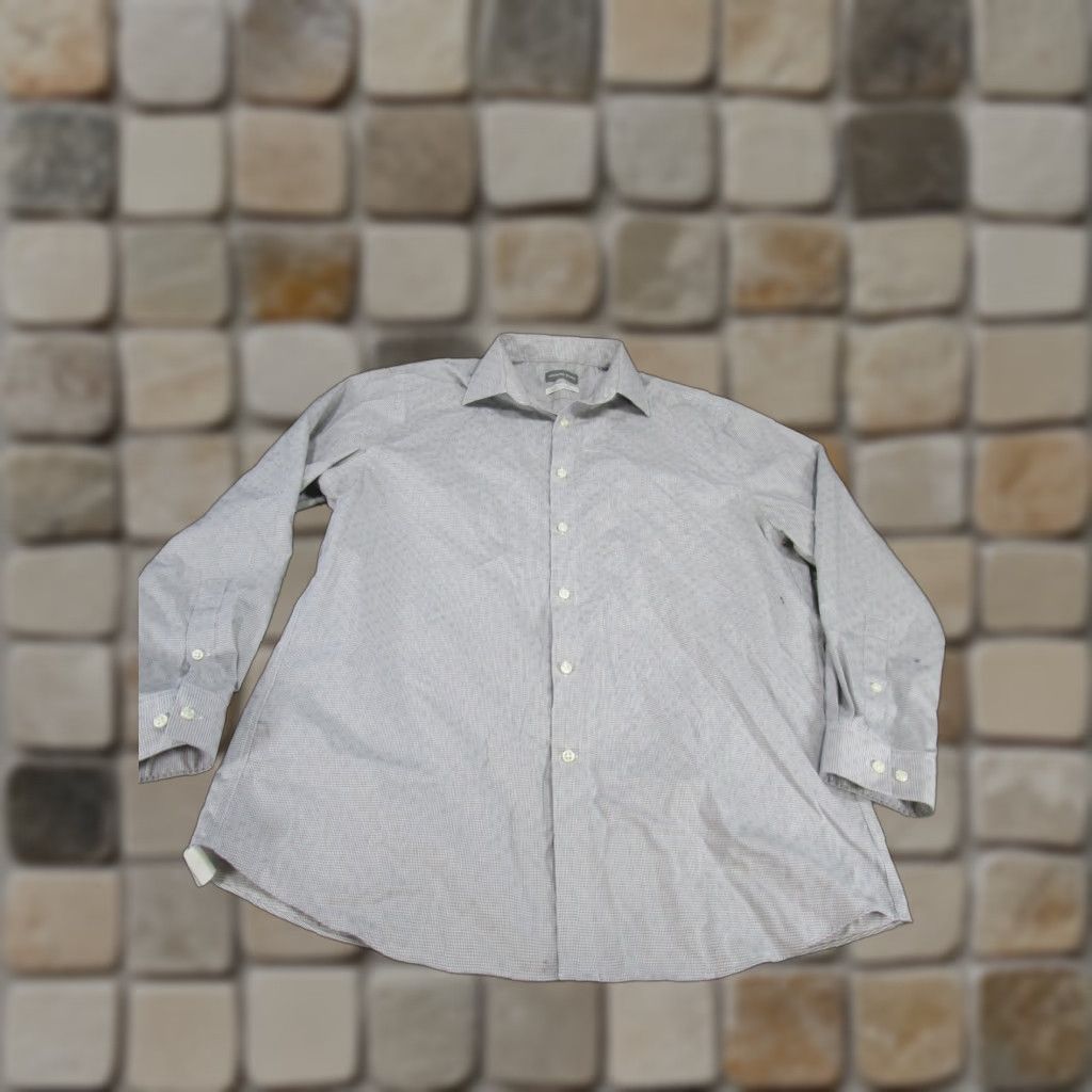 Michael Kors MICHAEL KORS Dress Shirt Mens 16.5 Long Sleeve Plaid Stretch Gray Cotton Regular Fit Size 42R - 1 Thumbnail