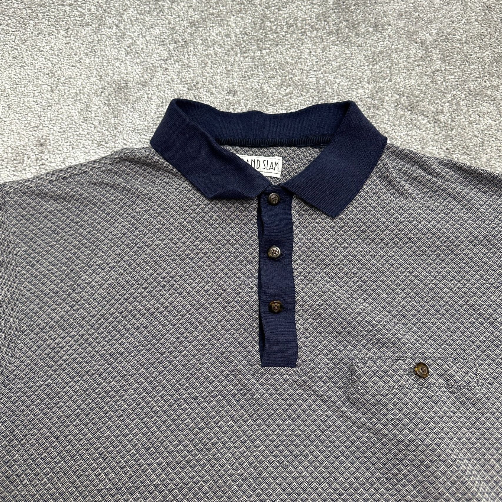 Vintage VINTAGE Grand Slam Polo Shirt Mens Large Blue Diamond Short Sleeve Cotton Casual Golf Size US L / EU 52-54 / 3 - 4 Thumbnail
