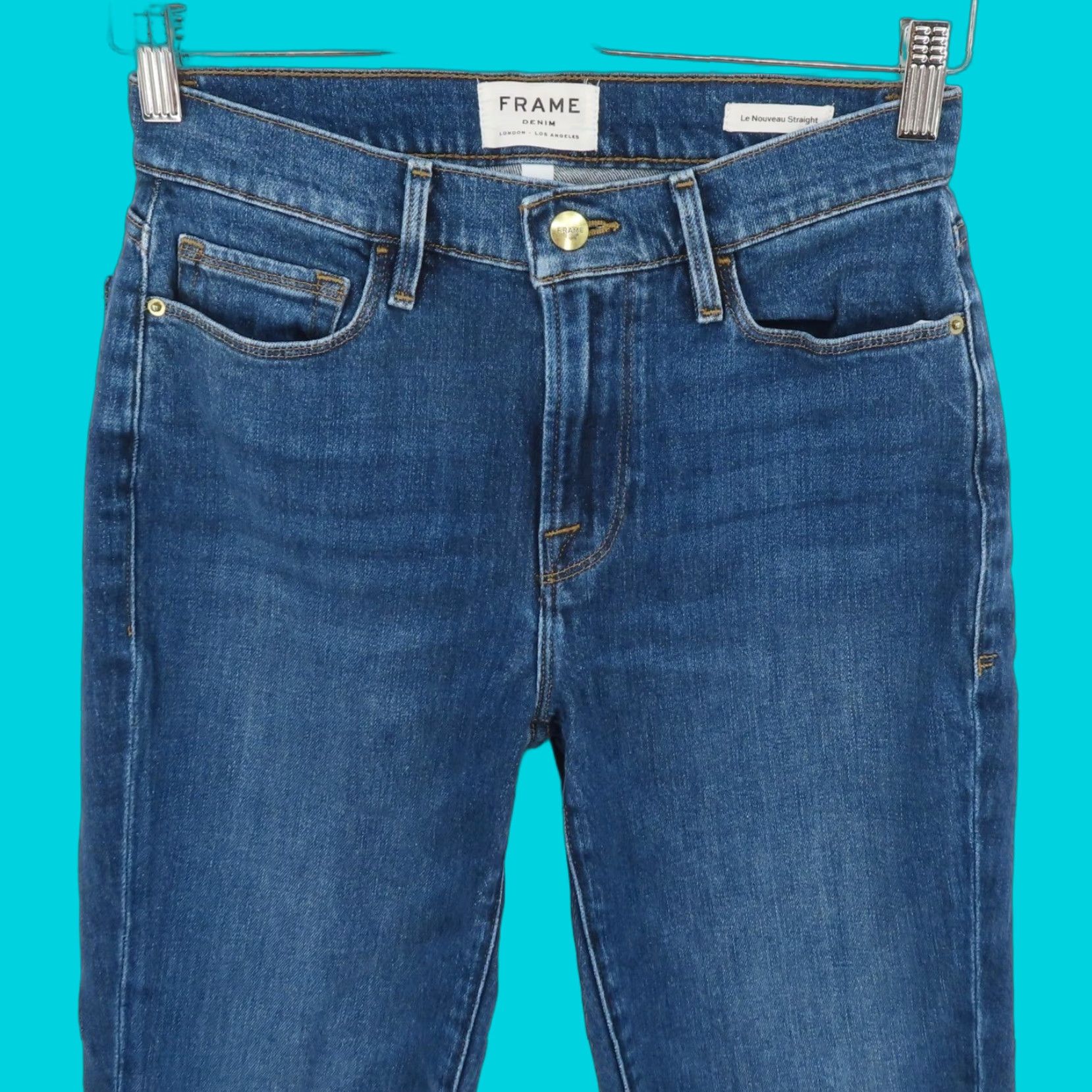 Frame Frame Women 27 Le Nouveau Straight Blue Wash Denim Jeans Ankle Hem Slits Cotton Size 27" / US 4 / IT 40 - 1 Thumbnail
