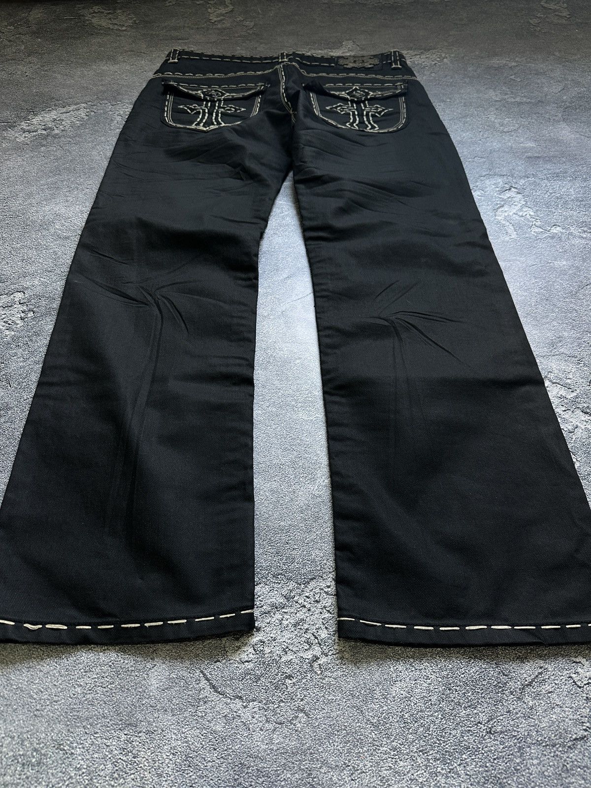 Vintage Vintage Waxed Contrast Stitch Cross Punk Denim Pants 36x32 Size US 36 / EU 52 - 4 Thumbnail