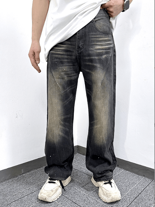 Japanese Brand × Jean Loose washed casual ink-splashed distressed straight jeans Size US 32 / EU 48 - 1 Thumbnail