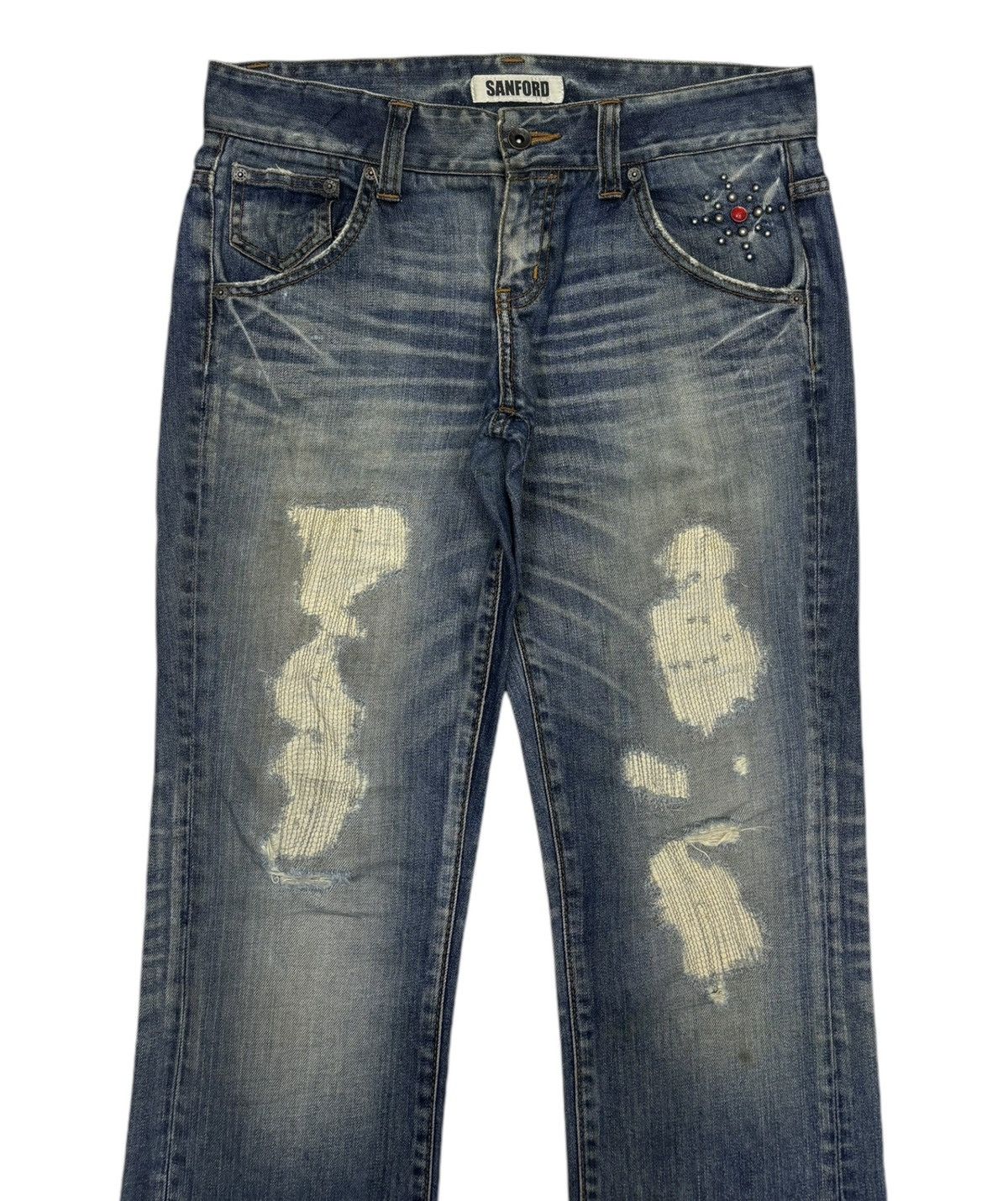 Japanese Brand 💥FLARE💥SANFORD FLARED DISTRESS DENIM JEANS Size US 33 - 5 Thumbnail